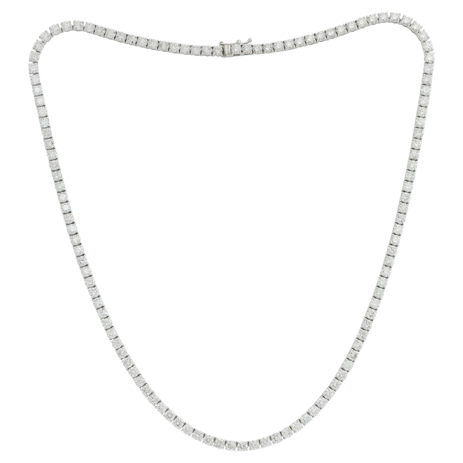 Diana M. Custom 11.06 Cts Round Diamond 18k White Gold Tennis Necklace For Sale