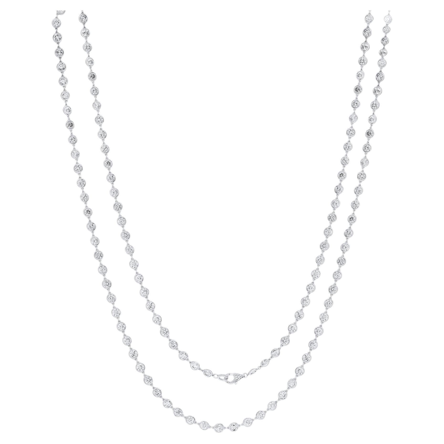 Diana M. Custom 38.60 Cts Bezel Set Necklace Diamond 44" 18k White Gold  For Sale