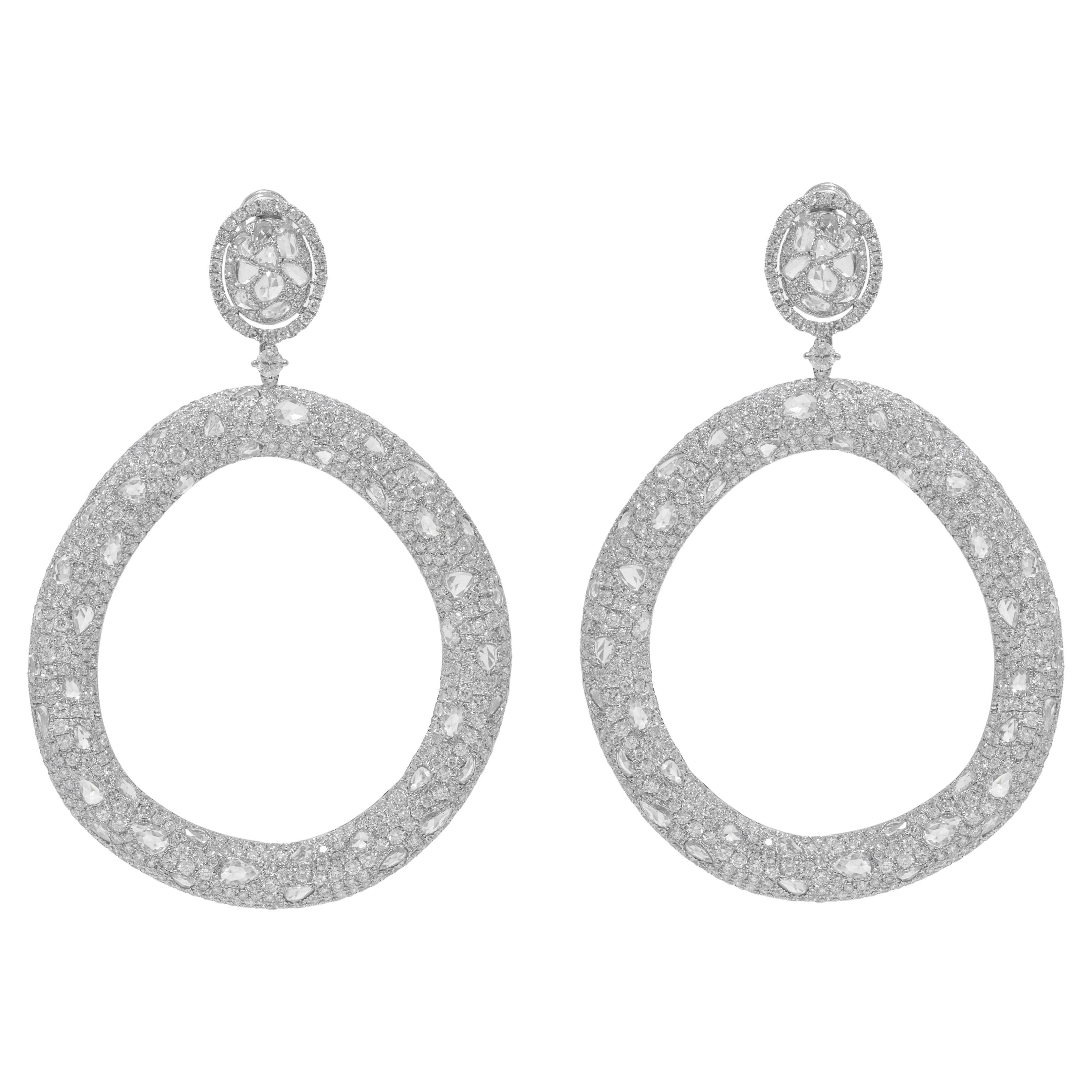 Diana M. 18 kt White Gold Bagel Shaped Fashion earrings adorned with 14.71 ct For Sale