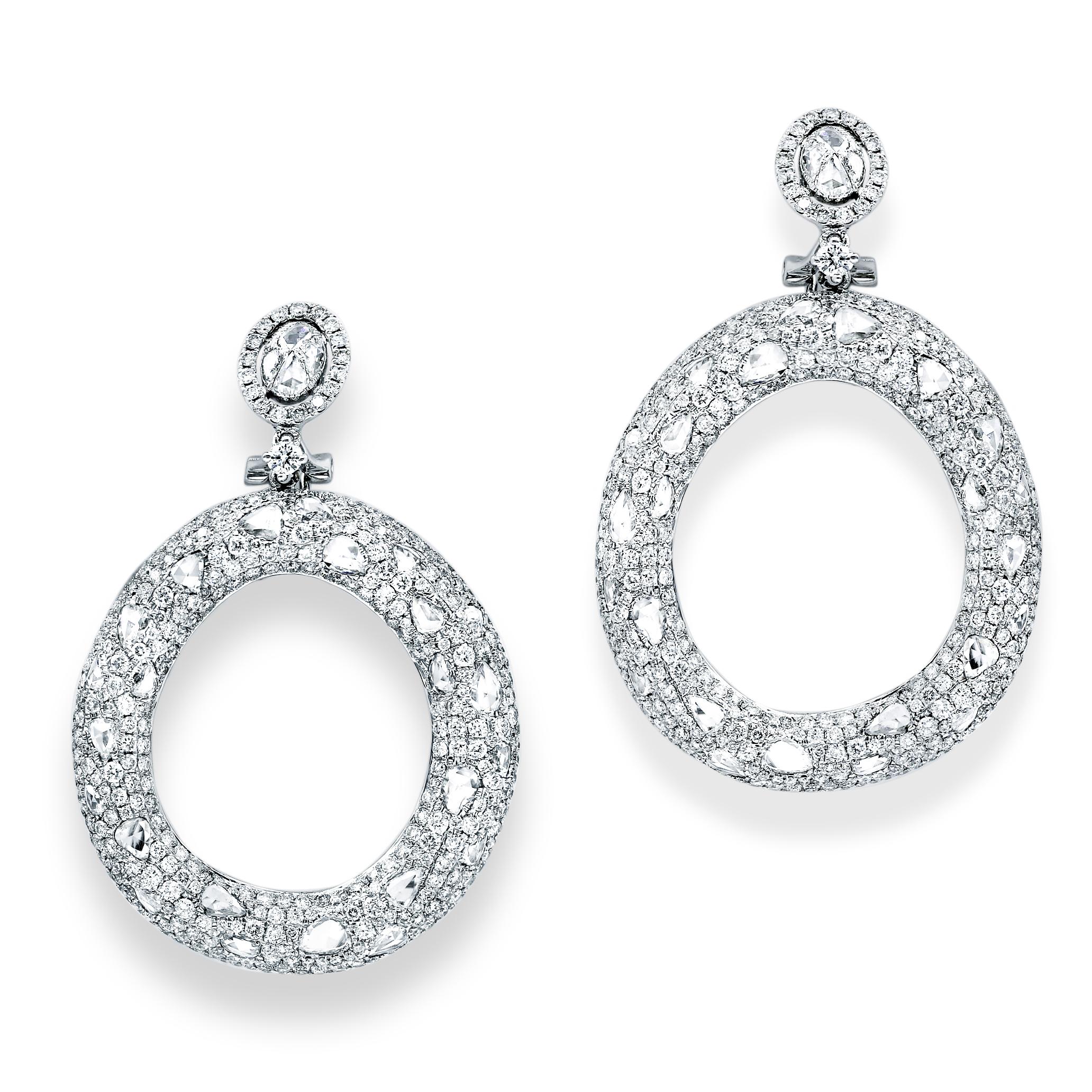 Modern Diana M, 18 kt white gold circle diamond earrings containing 9.61 cts tw  For Sale