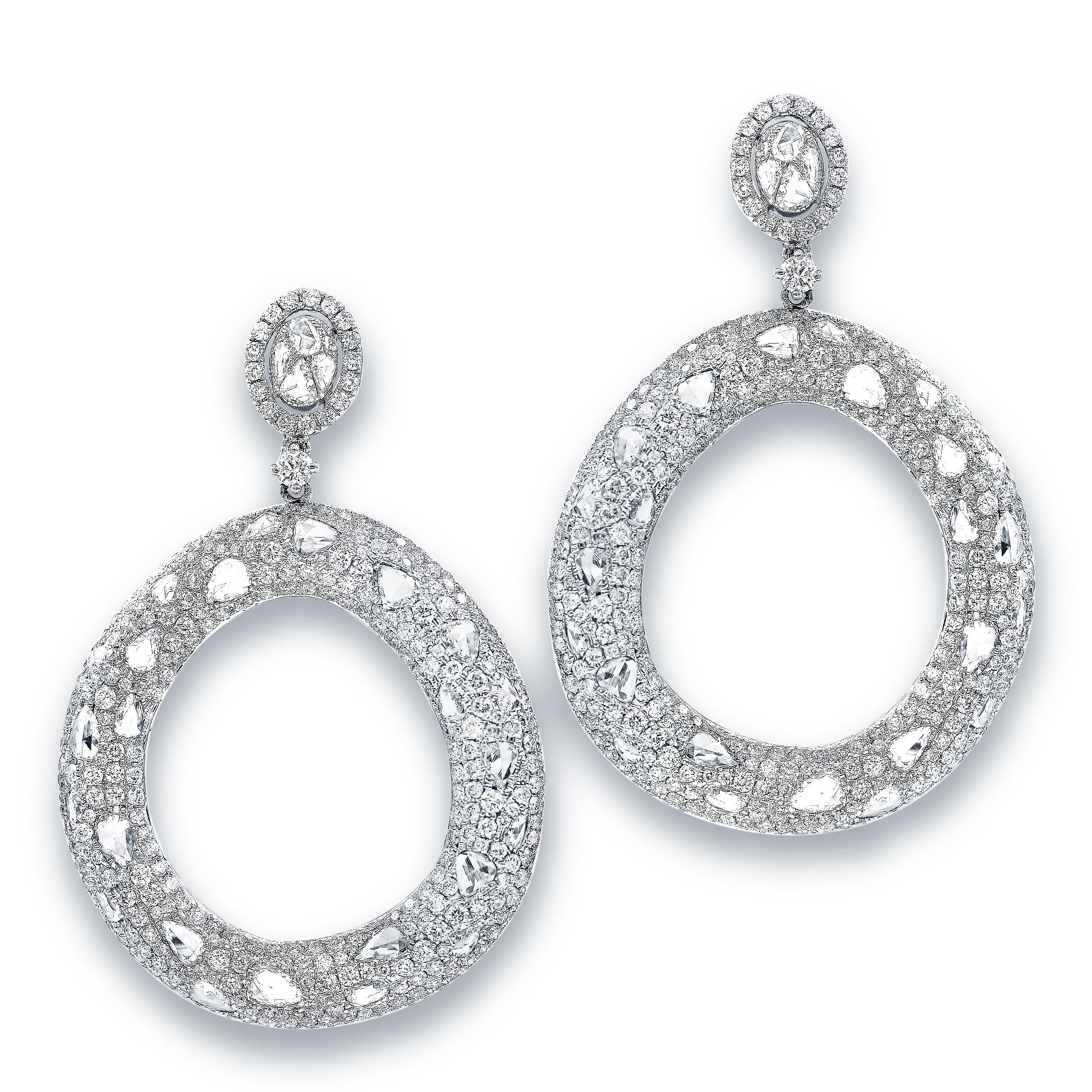 Brilliant Cut Diana M, 18 kt white gold circle diamond earrings containing 9.61 cts tw  For Sale