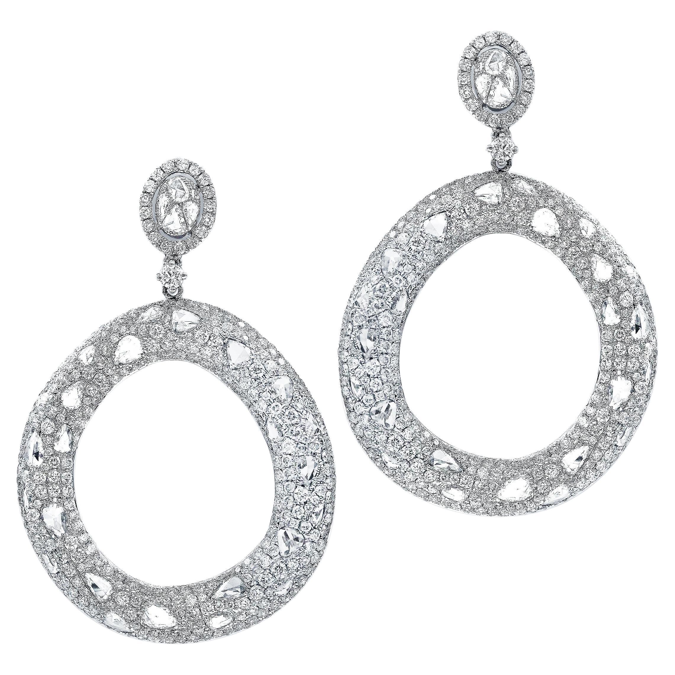 Diana M, 18 kt white gold circle diamond earrings containing 9.61 cts tw  For Sale