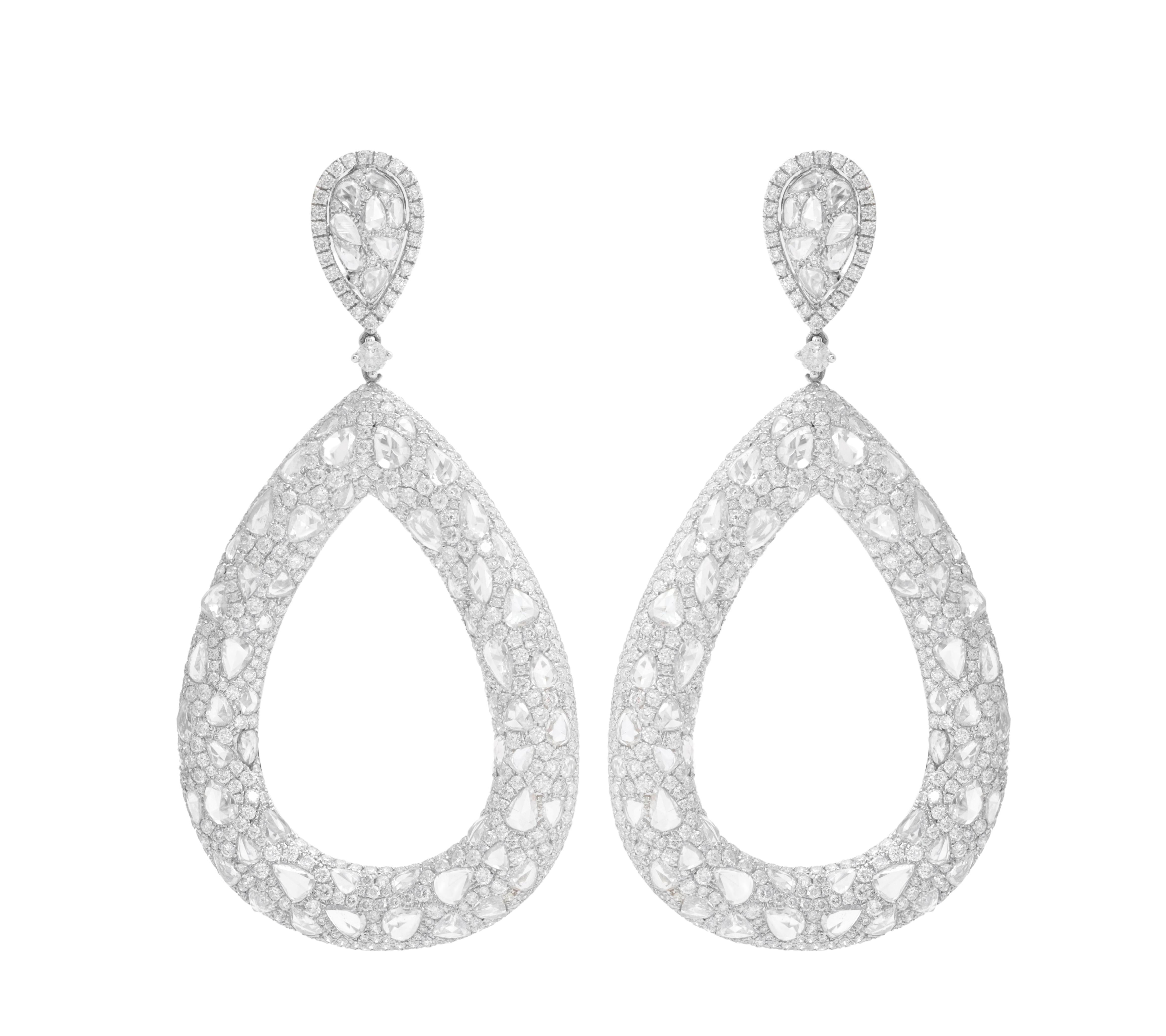 Round Cut Diana M. 18 kt White Gold Diamond Earrings Adorned with 24.84 cts tw of Diamonds For Sale
