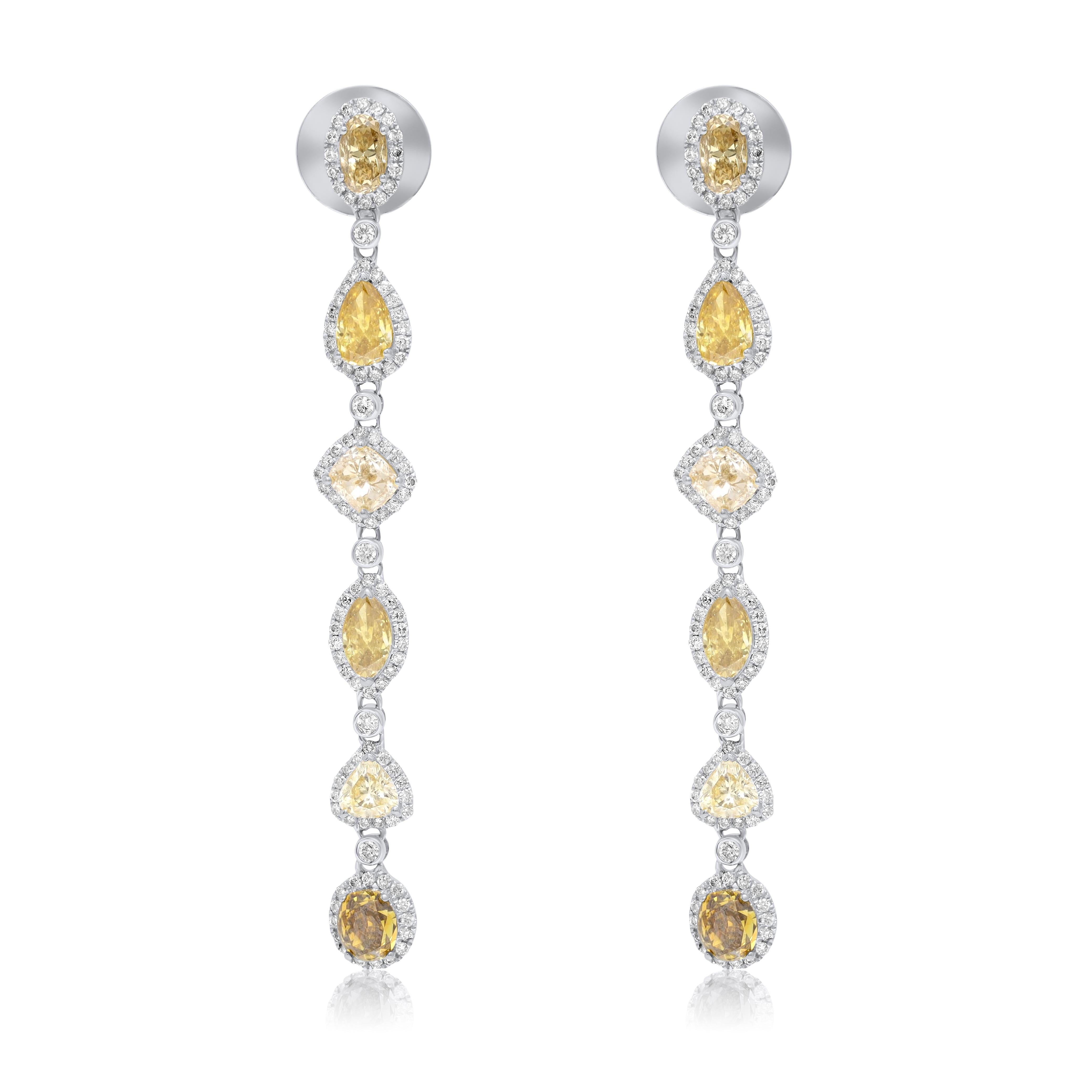 18 kt white gold diamond earrings adorned with 7.30 cts tw of various cut yellow diamonds in a hanging line.
Diana M. is a leading supplier of top-quality fine jewelry for over 35 years.
Diana M is one-stop shop for all your jewelry shopping,