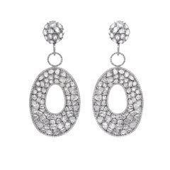 Diana M. 18 kt White Gold Diamond Hanging Bagel Earrings adorned with 26.43 cts