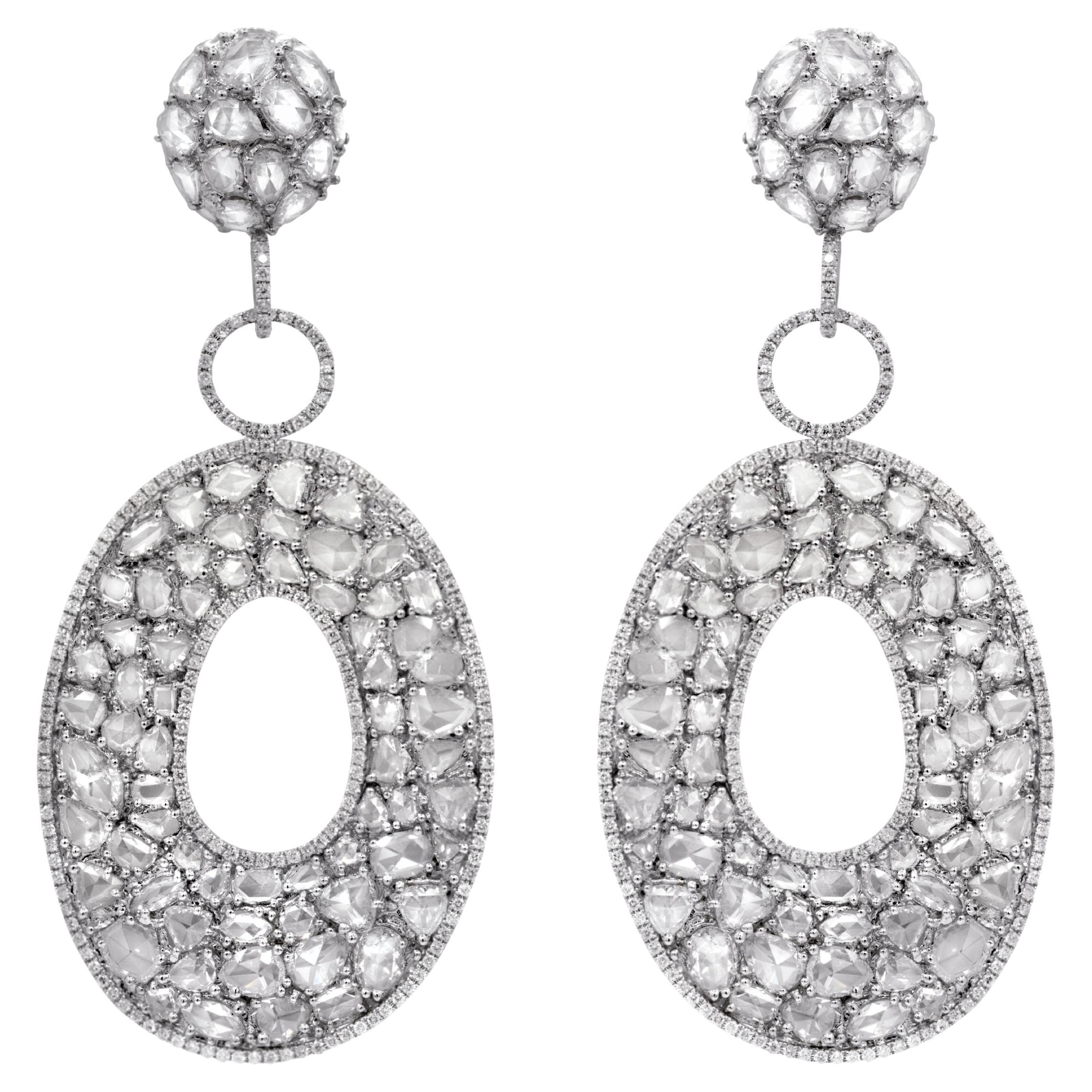 Diana M. 18 kt White Gold Diamond Hanging Bagel Earrings adorned with 26.43 cts  For Sale