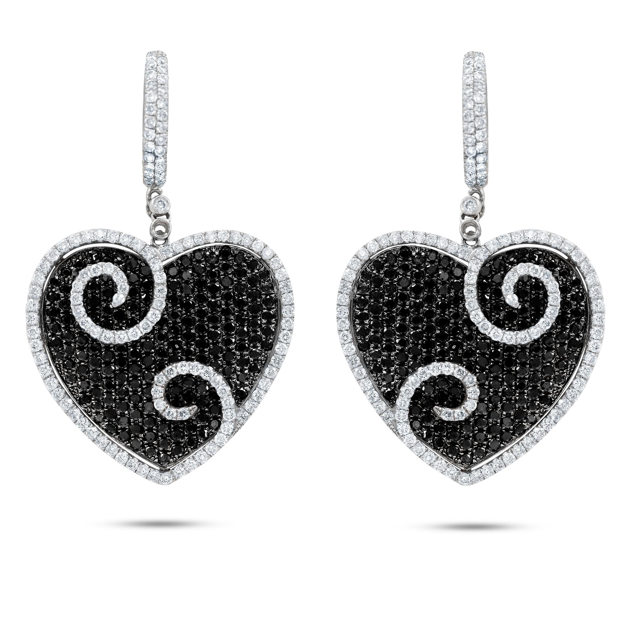 Round Cut Diana M. 18 kt White Gold Diamond Heart Earrings Containing 5.23 cts  For Sale