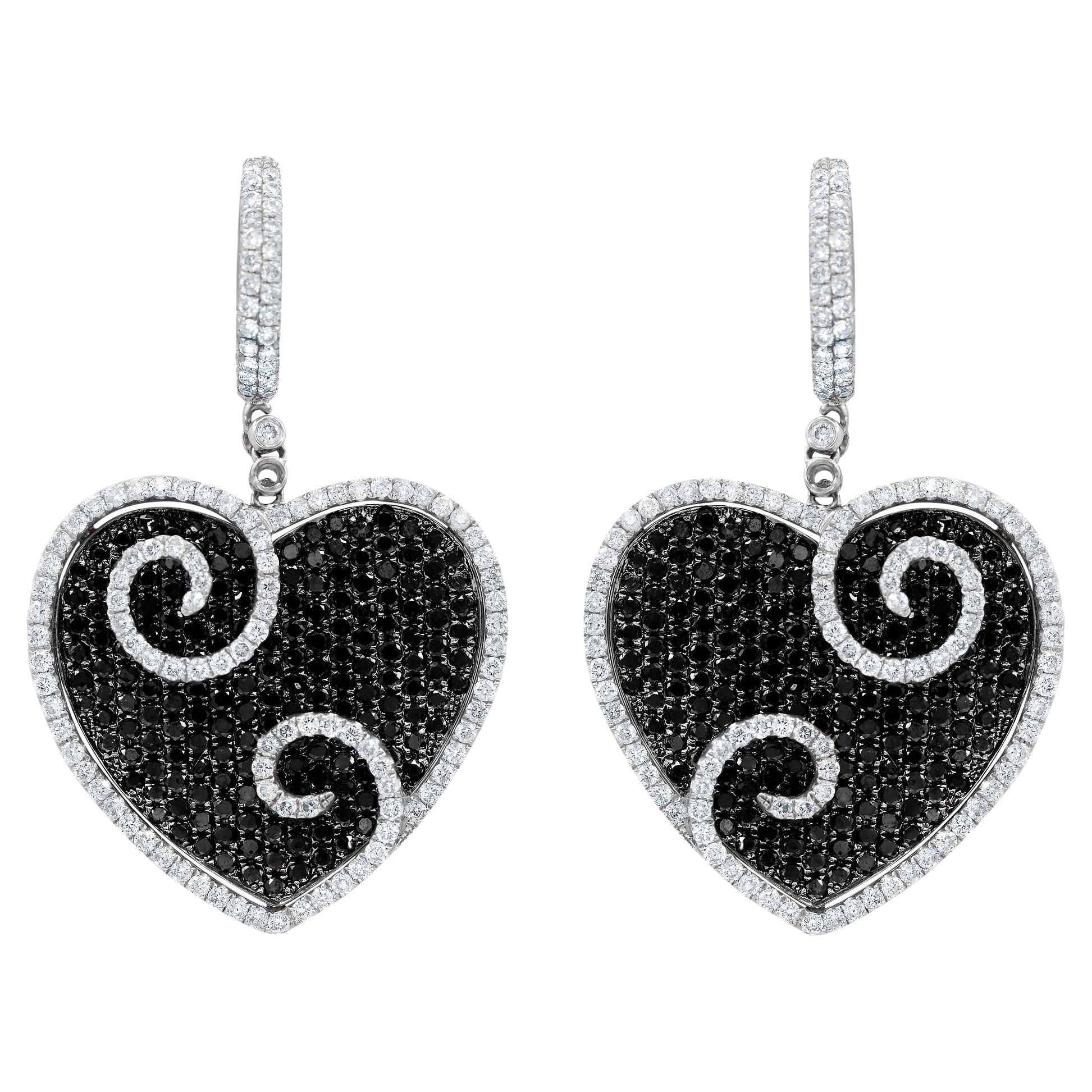 Diana M. 18 kt White Gold Diamond Heart Earrings Containing 5.23 cts  For Sale