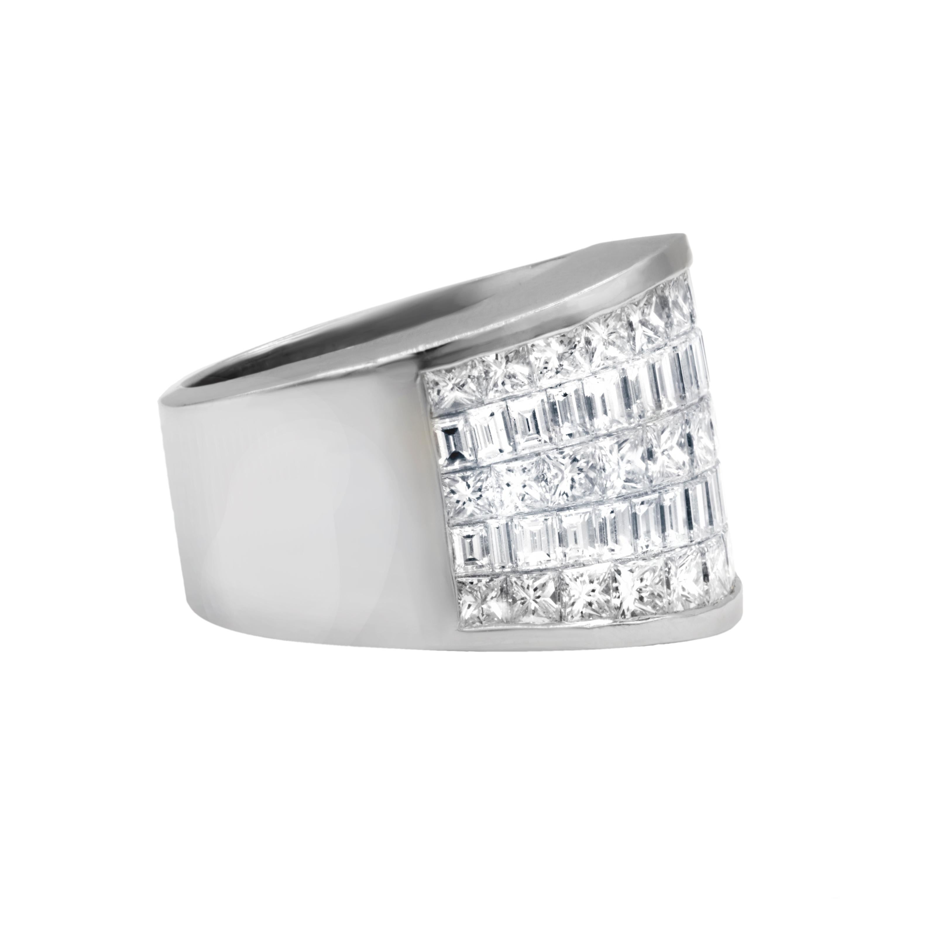 Round Cut Diana M. 18 kt White Gold Diamond Ring Containing Alternating Rows  For Sale