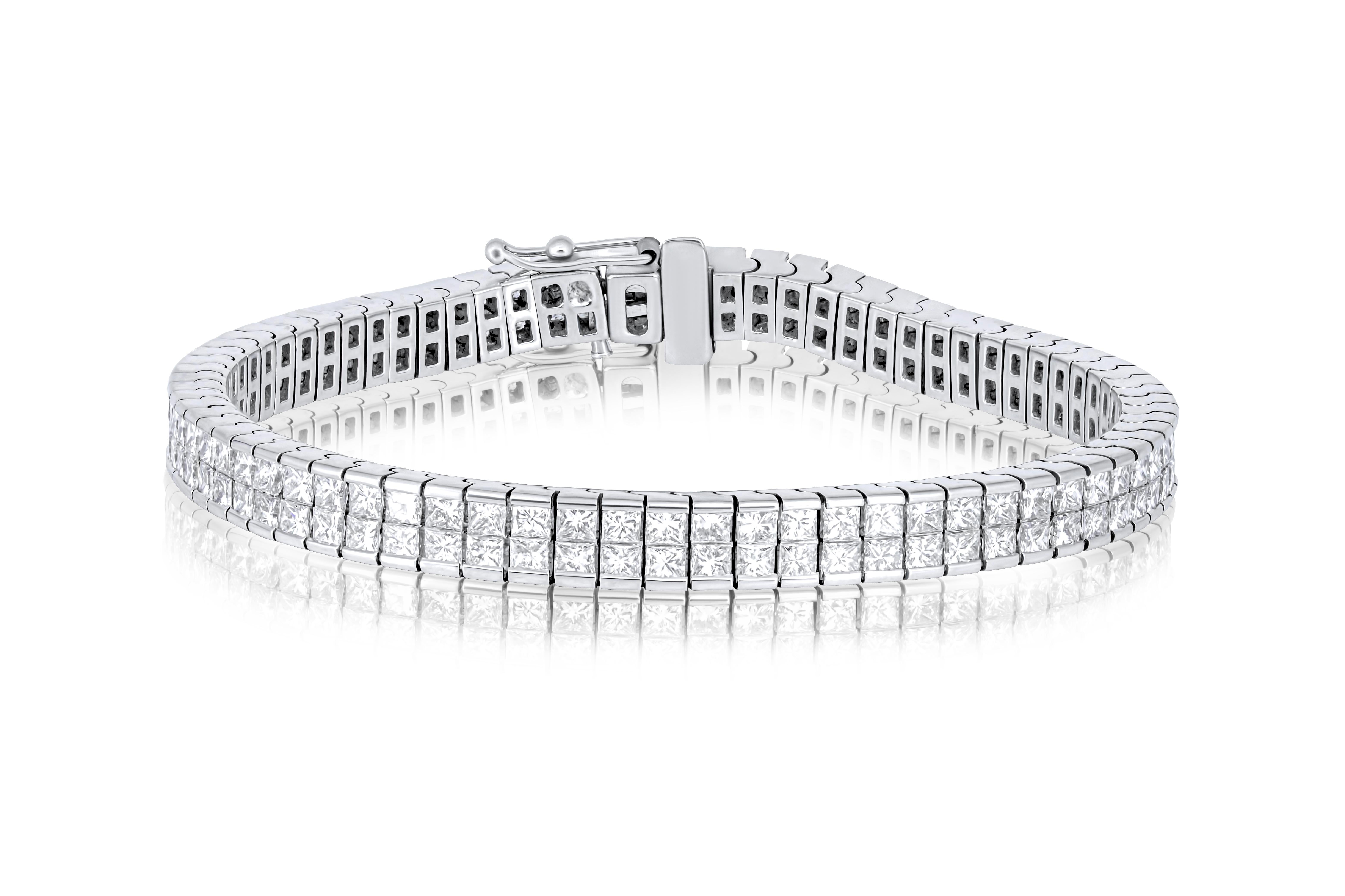 Modern Diana M. 18 kt white gold diamond tennis bracelet adorned with 2 rows of 12.30  For Sale