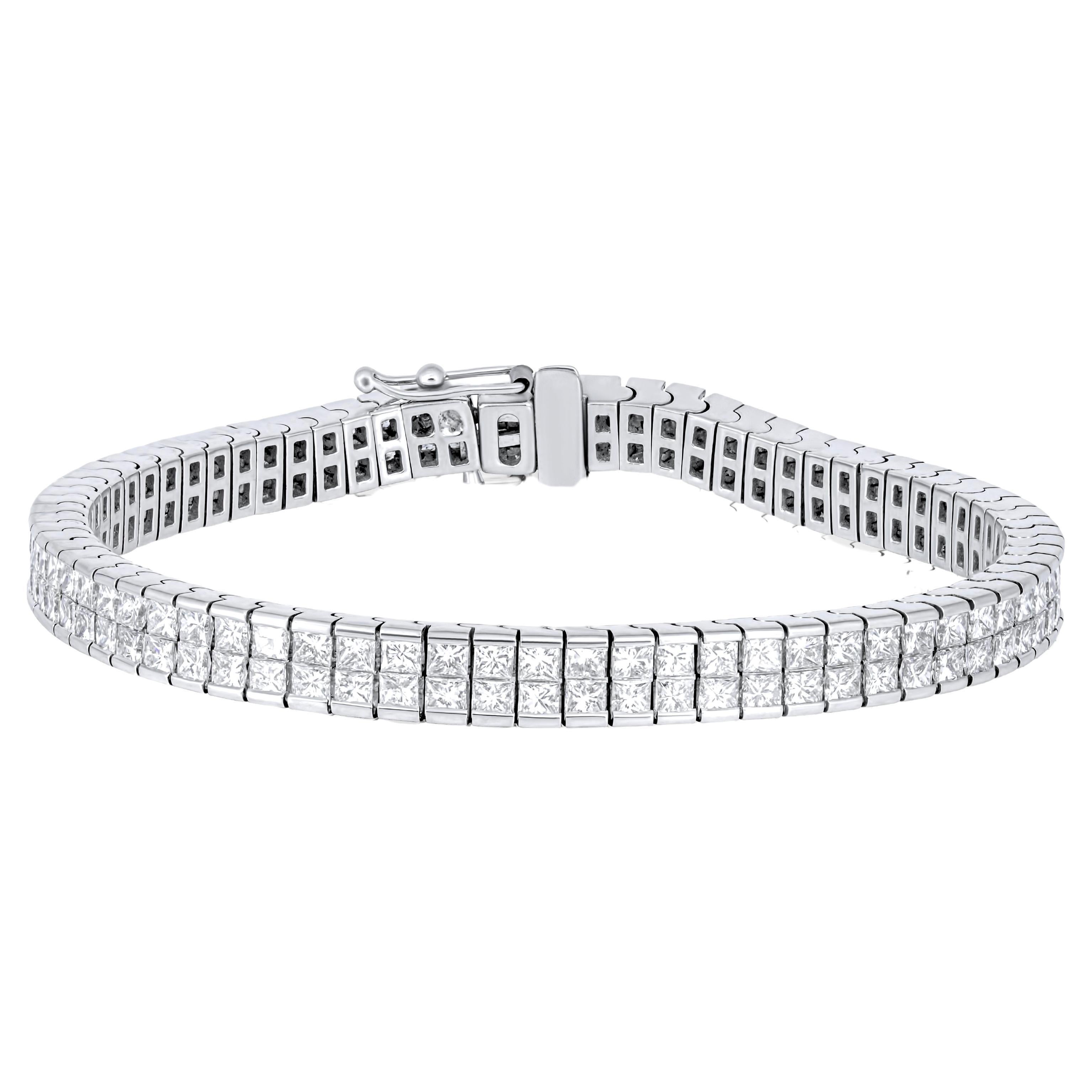 Diana M. 18 kt white gold diamond tennis bracelet adorned with 2 rows of 12.30  For Sale