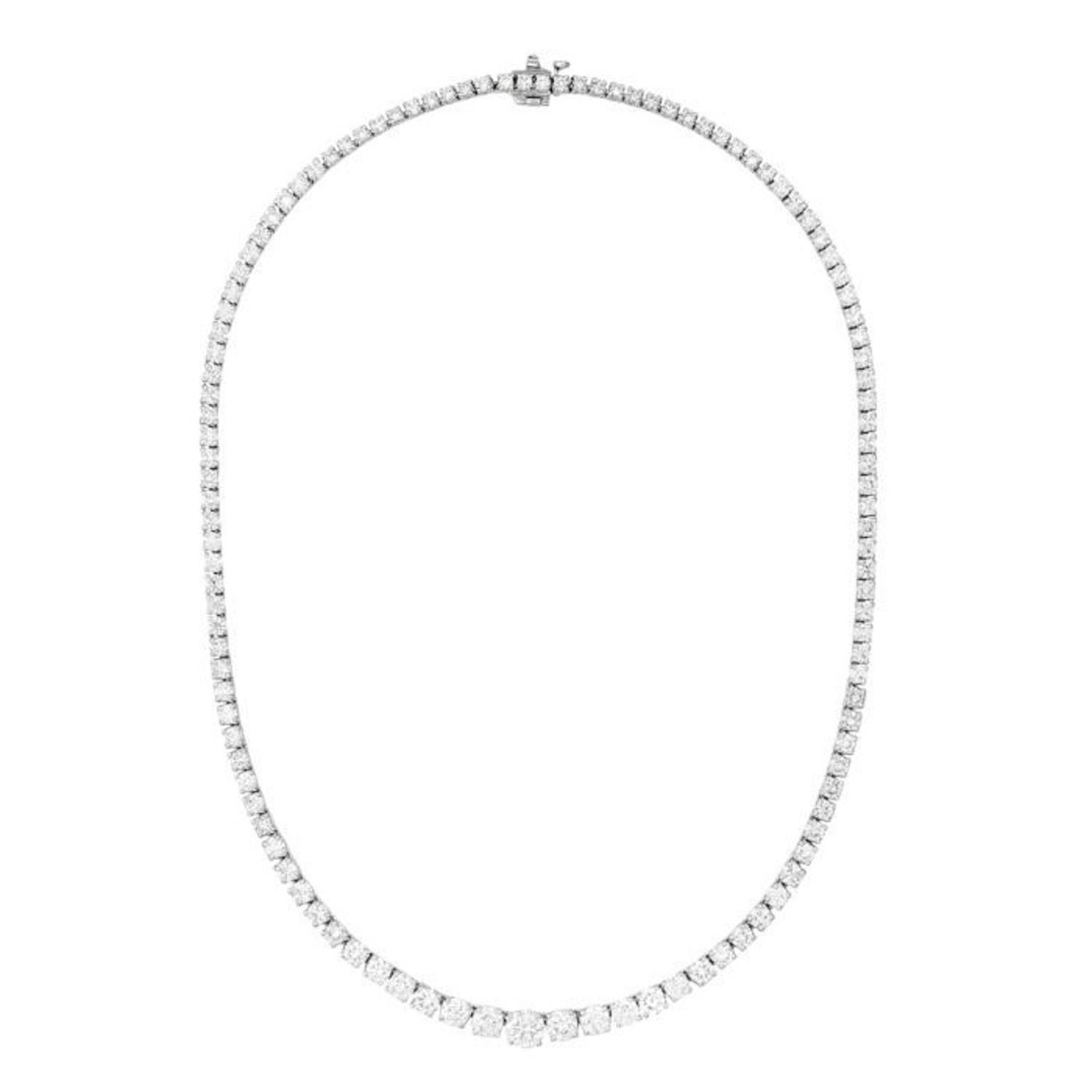 Modern Diana M.Custom 21.20 Cts Round 4 Prong Graduate 18k White Gold Tennis Necklace  For Sale