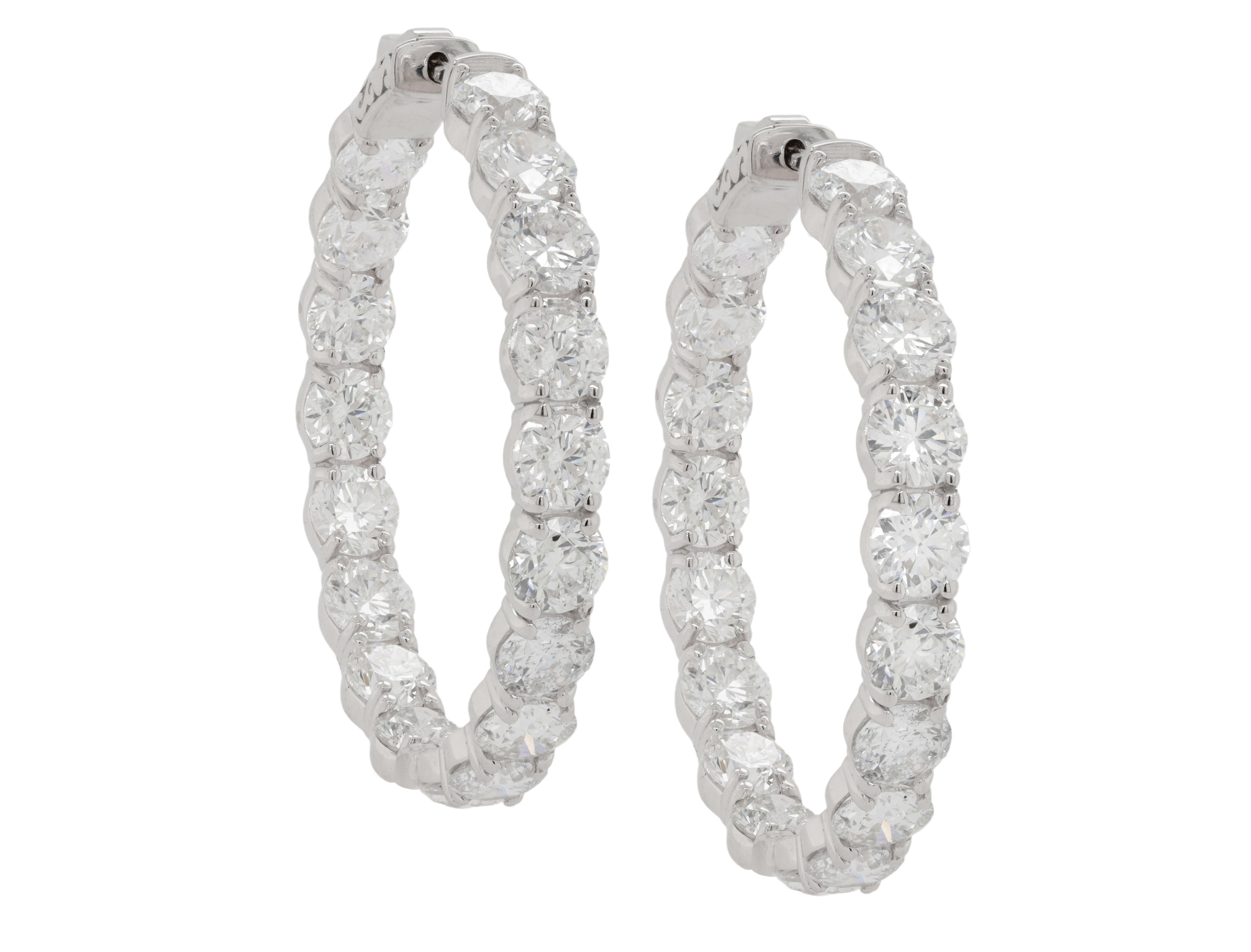 Round Cut Diana M. 18 kt white gold inside-out hoop earrings adorned with 21.00 cts  For Sale