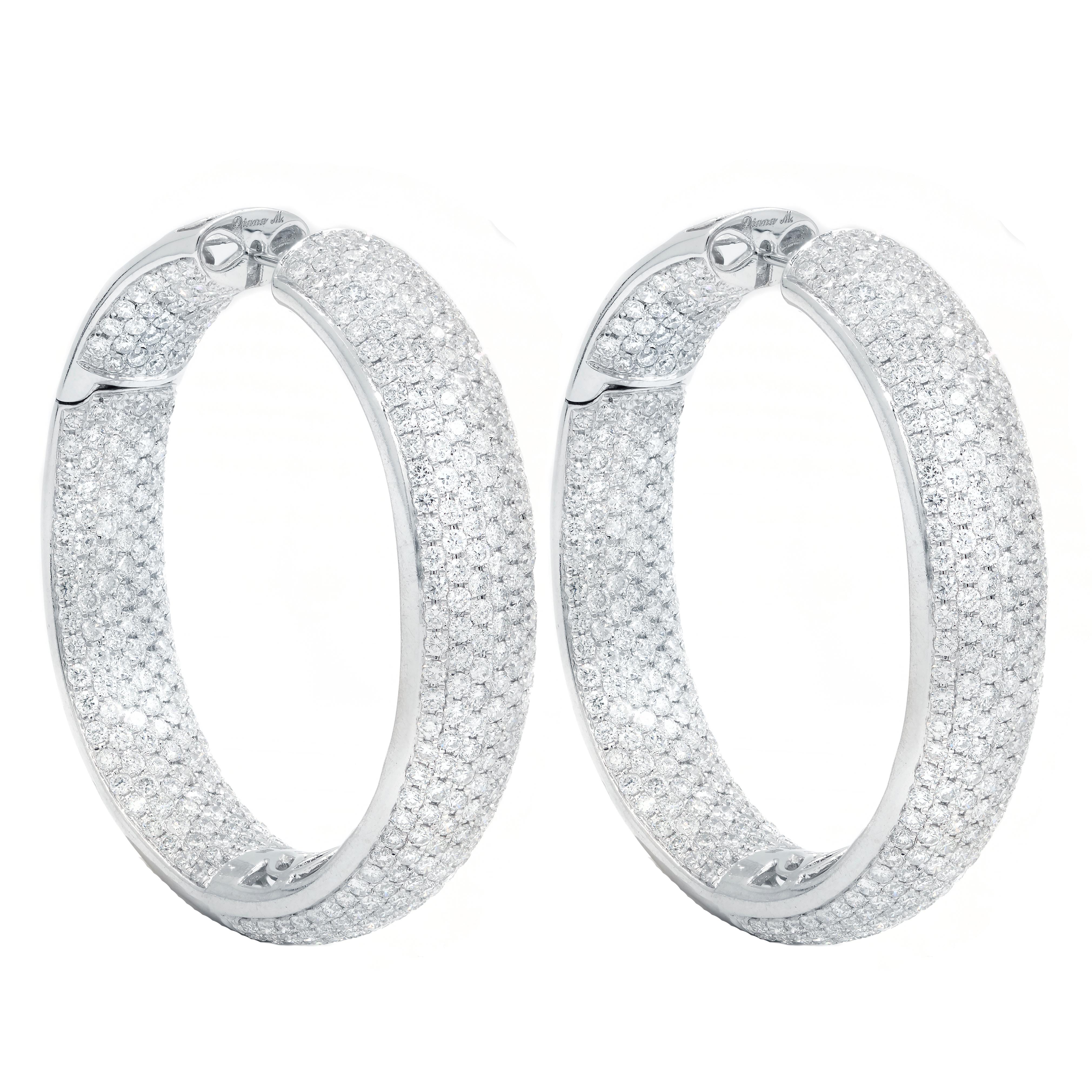 Modern Diana M. 18 kt white gold inside-out hoop earrings adorned with 5 rows of 16.75  For Sale