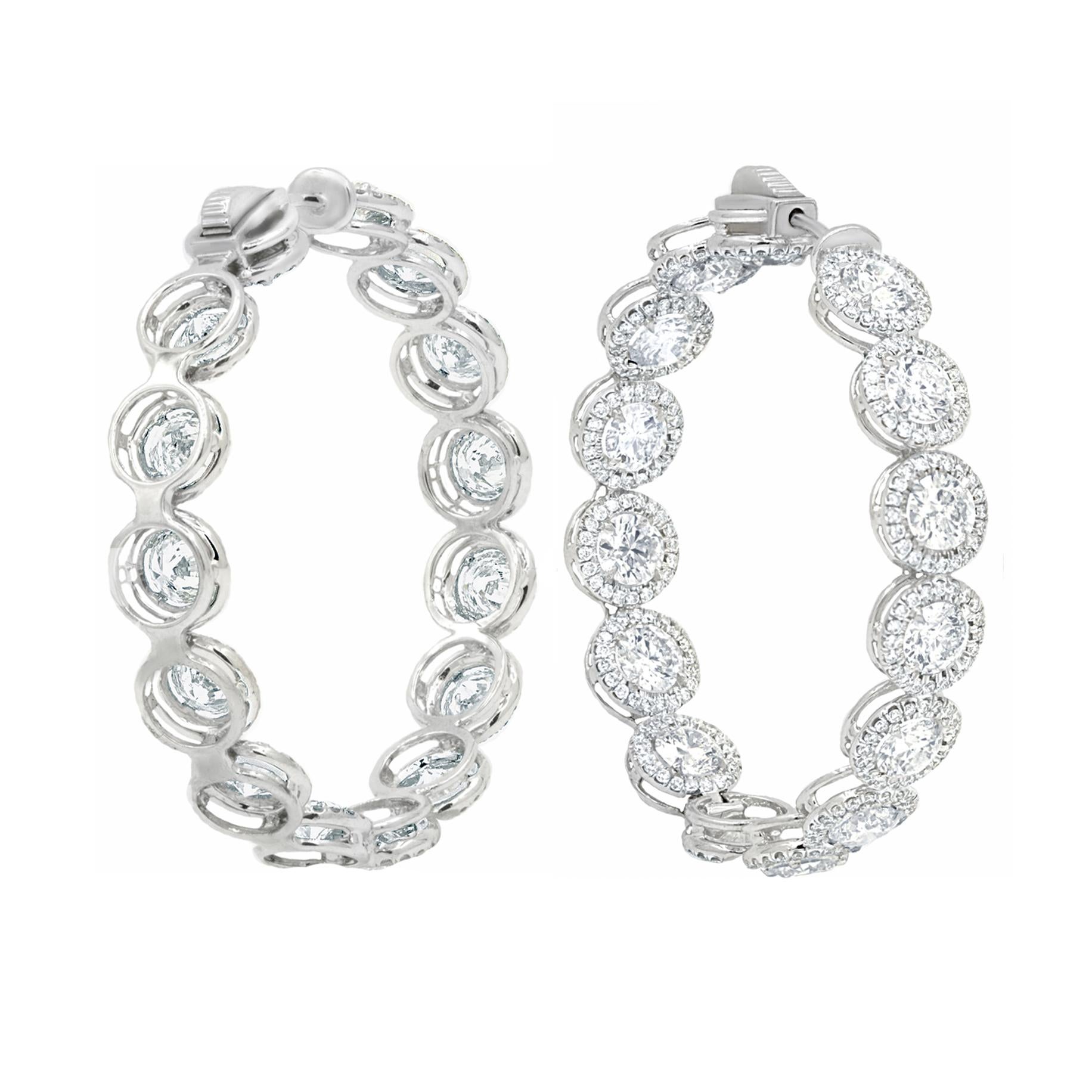 18 kt white gold inside-out hoop earrings with a halo design adorned with 12.20 cts tw of diamonds surrounded by smaller diamonds
Diana M. is a leading supplier of top-quality fine jewelry for over 35 years.
Diana M is one-stop shop for all your