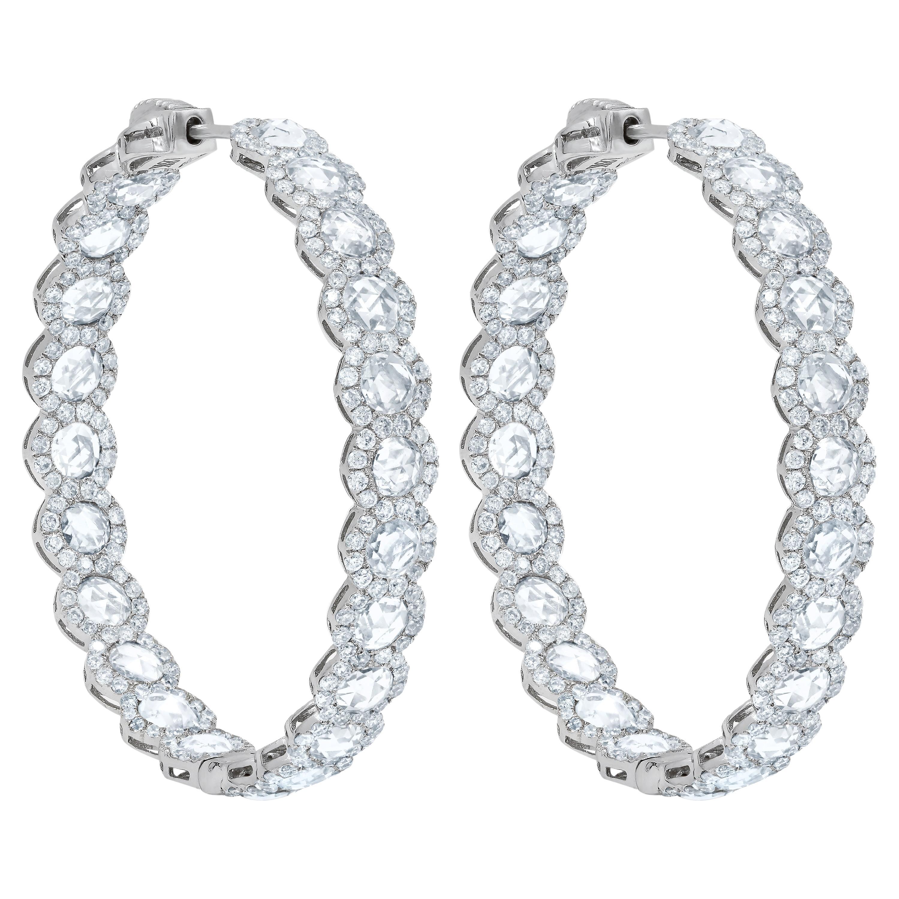 Diana M.  18 kt white gold inside-out hoop earrings with halo design 5.90ct For Sale