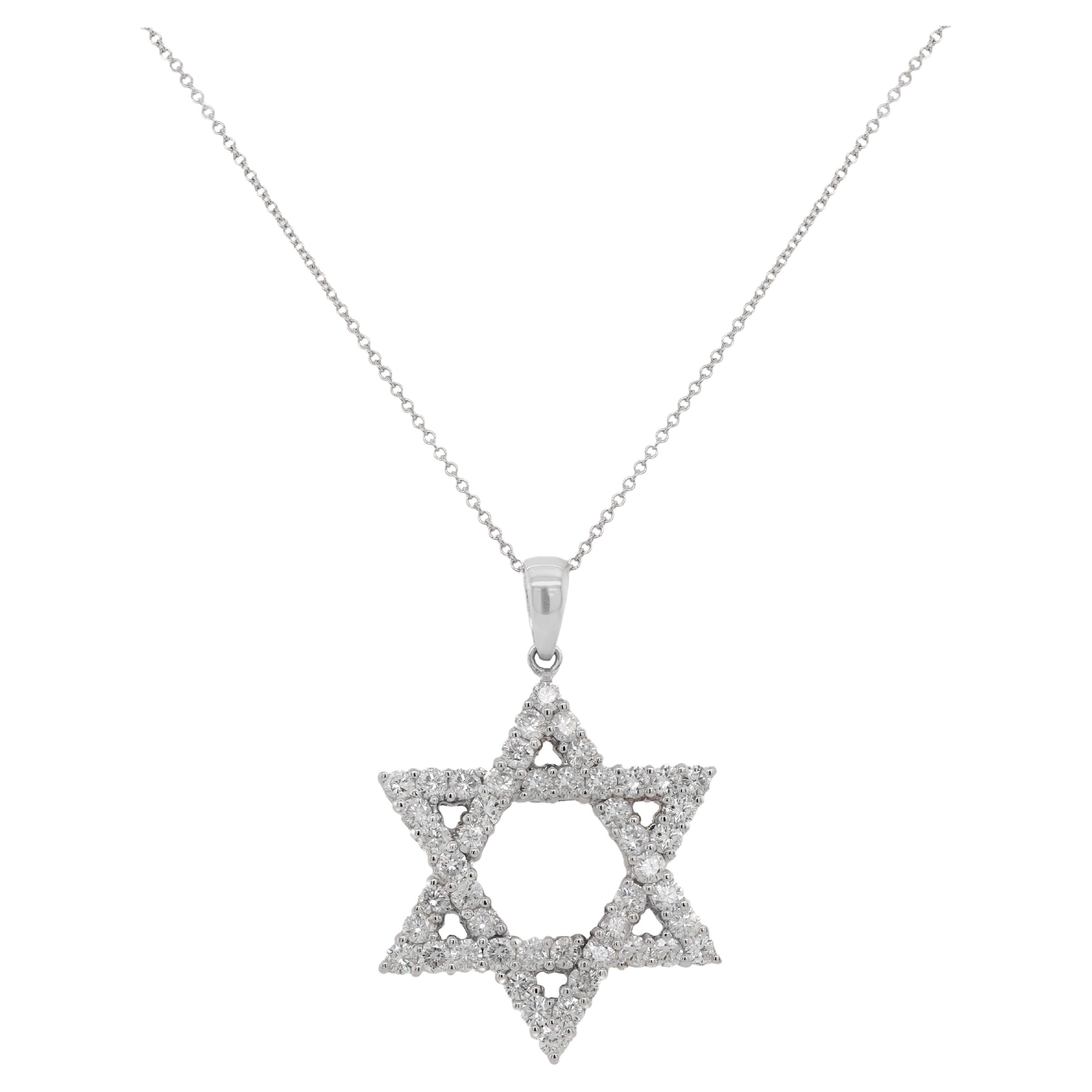 Diana M, 18 kt white gold jewish star diamond necklace featuring 1.72 cts tw  For Sale