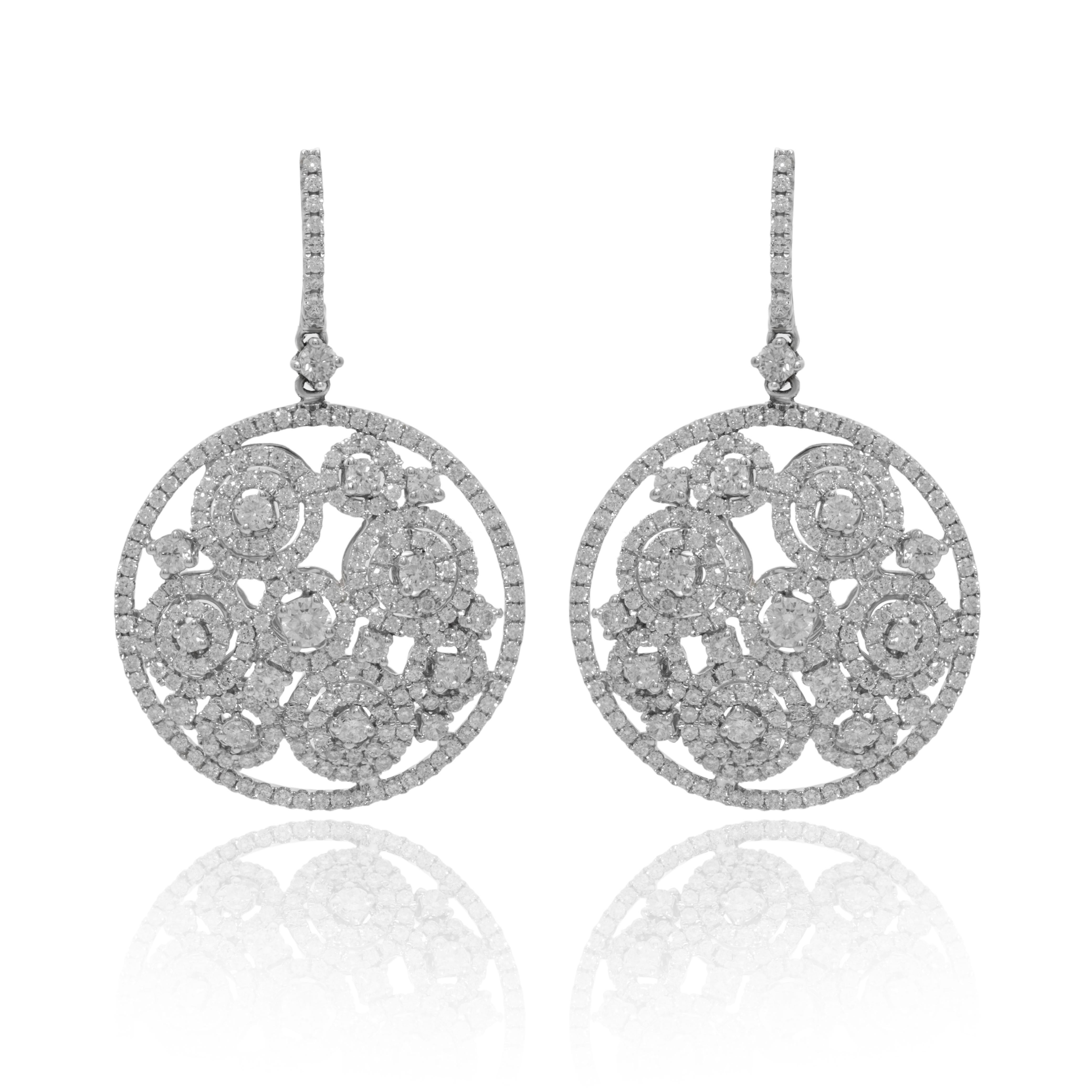 Round Cut Diana M. 18 kt white gold multicircle earrings adorned with 4.18 cts  For Sale