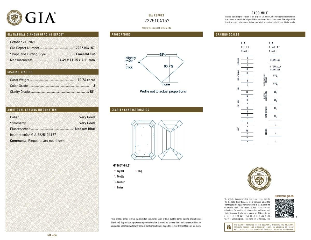 DIANA M. Oro blanco de 18 kt  anillo con un centro de 10,76 ct talla esmeralda J-SI1 en Nuevo estado para la venta en New York, NY