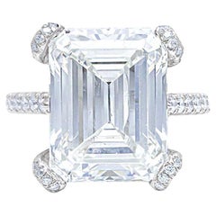 DIANA M. 18 kt white gold  ring featuring a center 10.76 ct emerald cut J-SI1