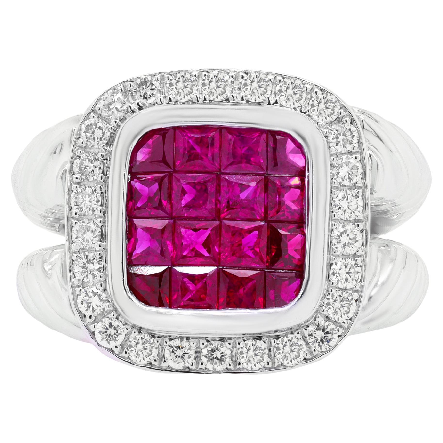 Diana M. 18 kt white gold ruby diamond fashion ring featuring  2.40 cts tw  For Sale