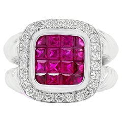 Diana M. Bague mode en or blanc 18 carats, rubis et diamants  2,40 cts tw 