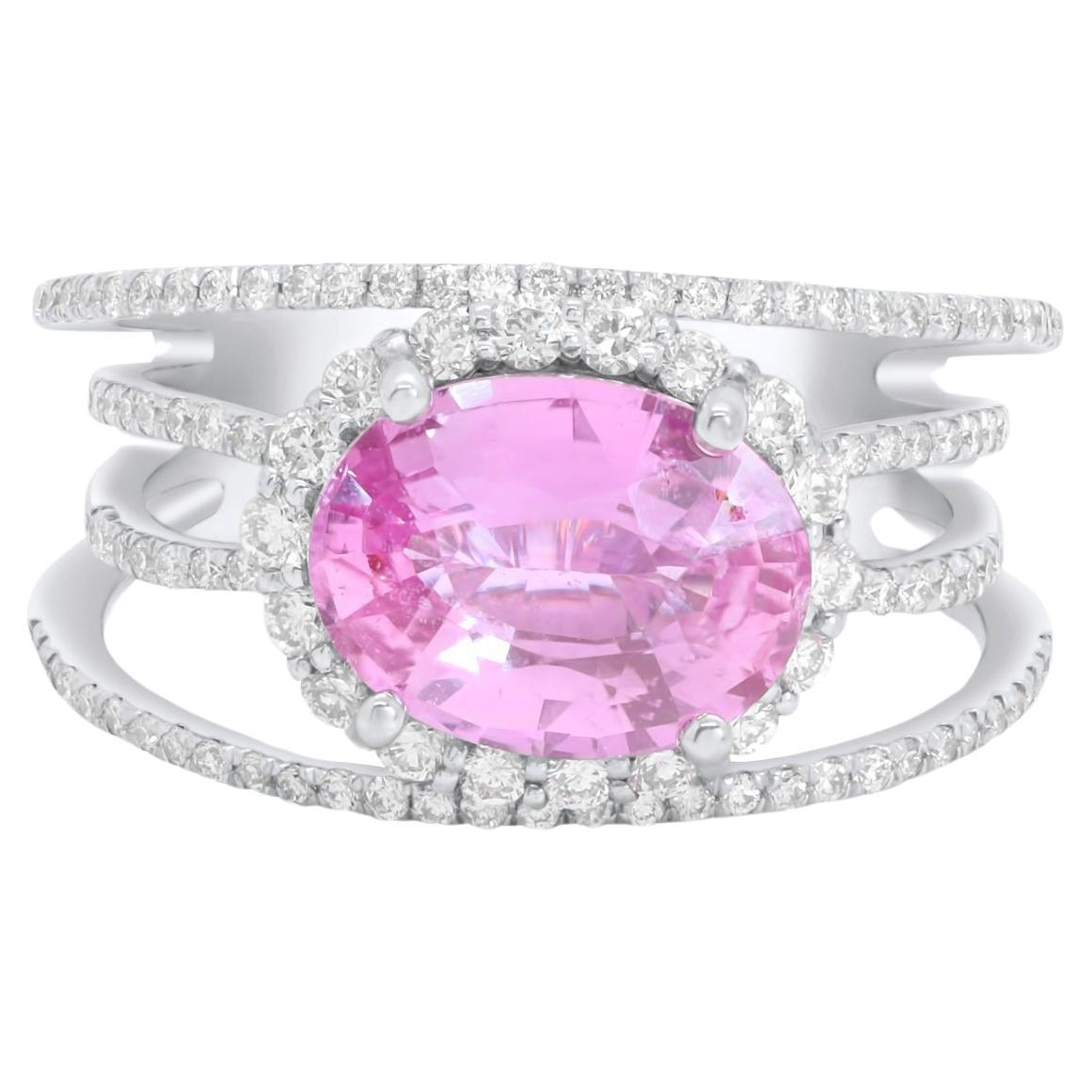 Diana M. Or blanc 18 carats  Bague saphir rose ornée d'un diamant de 2,86 carats en vente