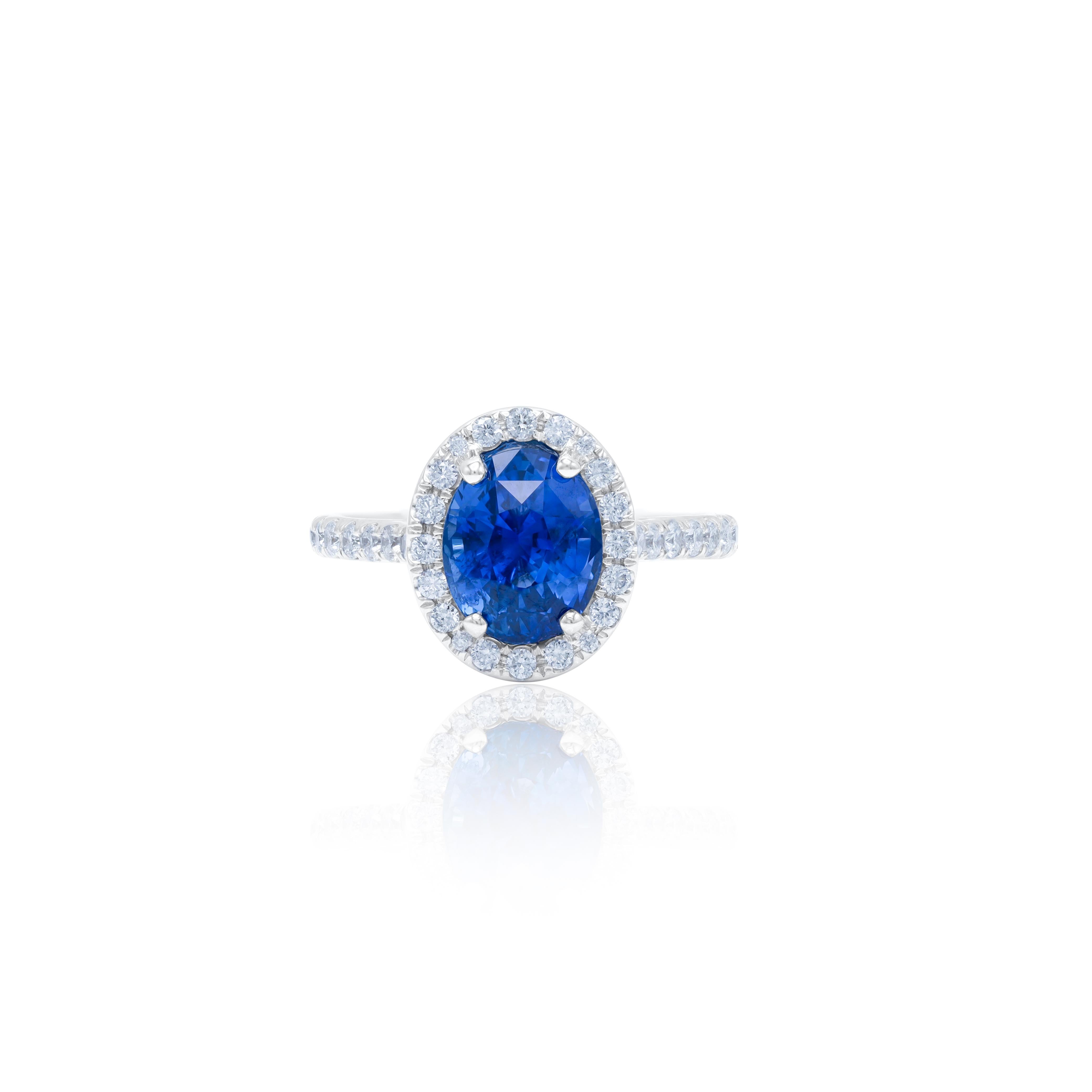 18 kt white gold sapphire diamond ring featuring a 3.26 ct C.Dunaigre certified oval cut unheated sapphire with 0.60 cts tw of micropave diamonds in a halo setting.
Diana M. is a leading supplier of top-quality fine jewelry for over 35 years.
Diana