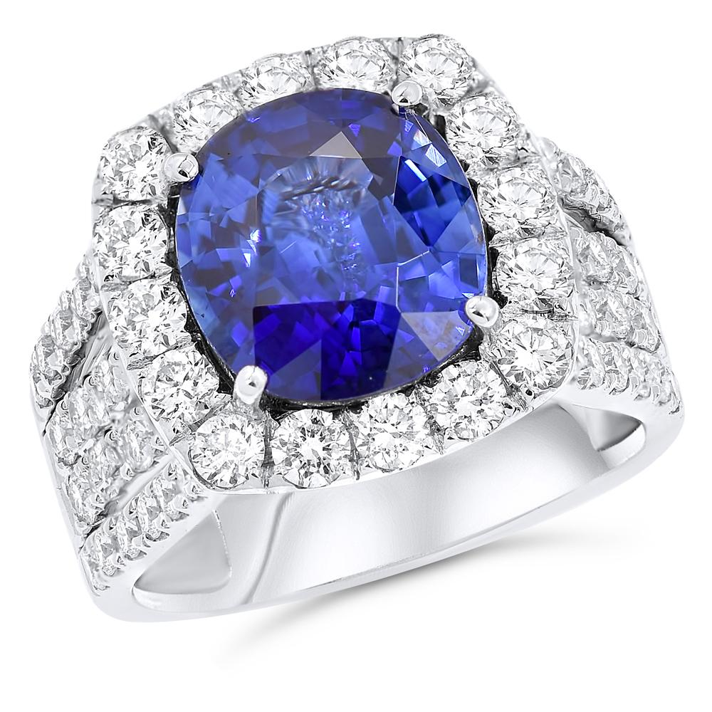 Diana M. 18 kt Weißgold Saphir-Diamant-Ring mit 6,24 Karat Sri Lanka-Saphir im Angebot