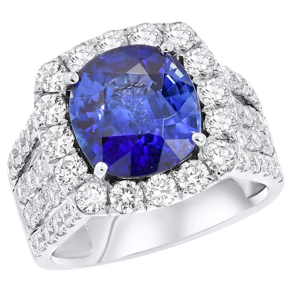 Diana M. 18 kt Weißgold Saphir-Diamant-Ring mit 6,24 Karat Sri Lanka-Saphir (Moderne) im Angebot