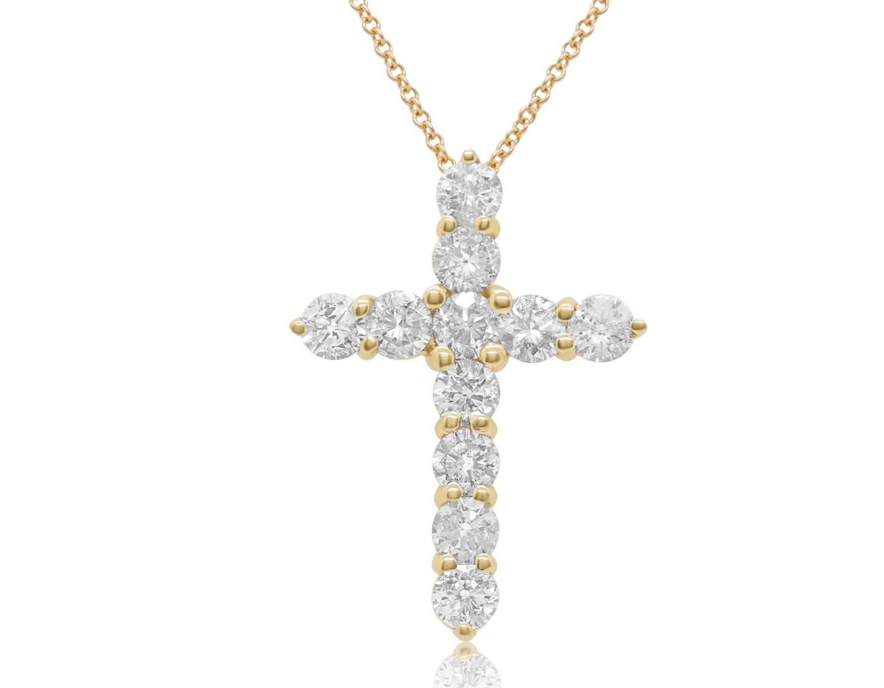 Taille brillant Diana M. Pendentif croix en or jaune 18 carats, 1