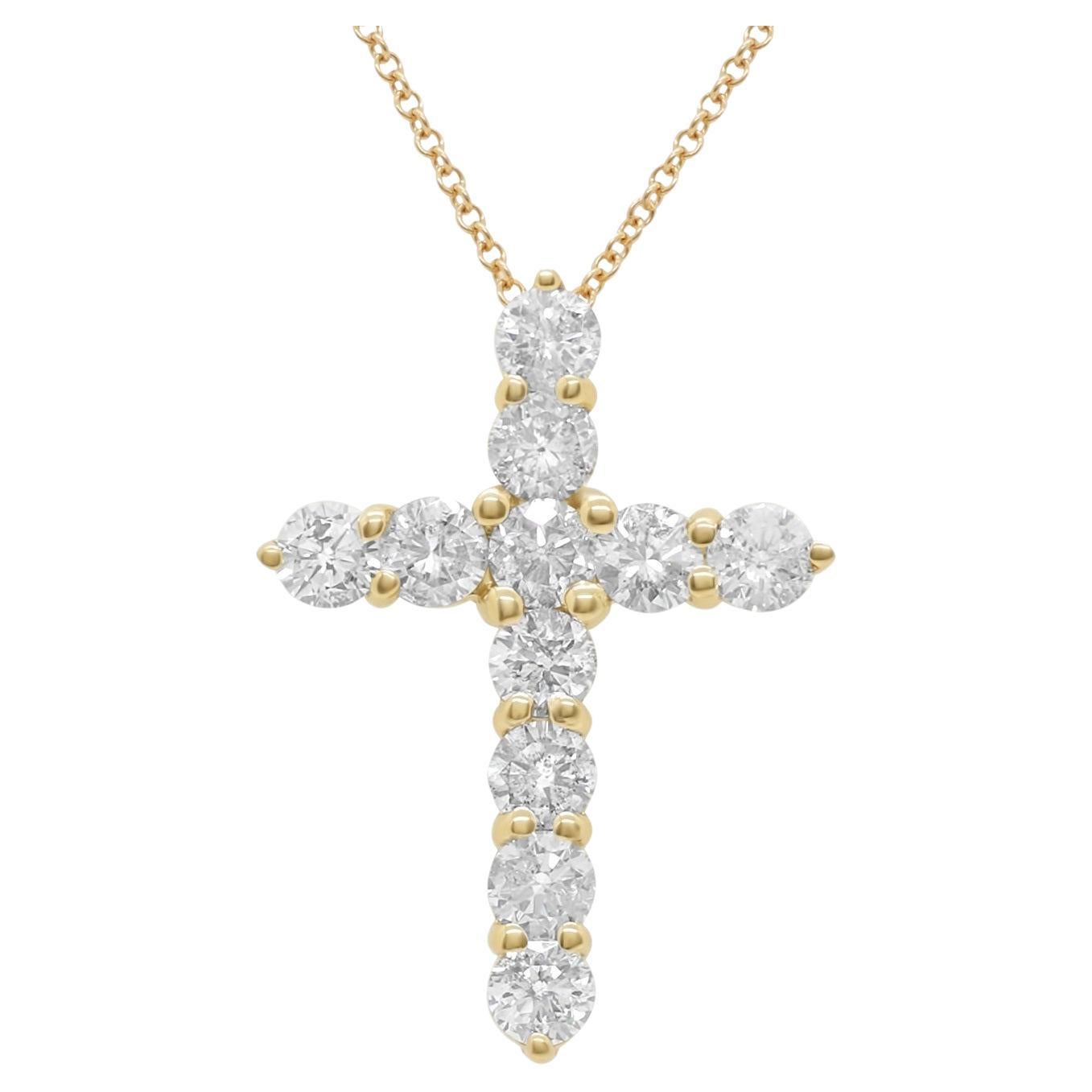 Diana M. 18 kt yellow gold, 1" diamond cross pendant adorned with 3.55 cts tw of