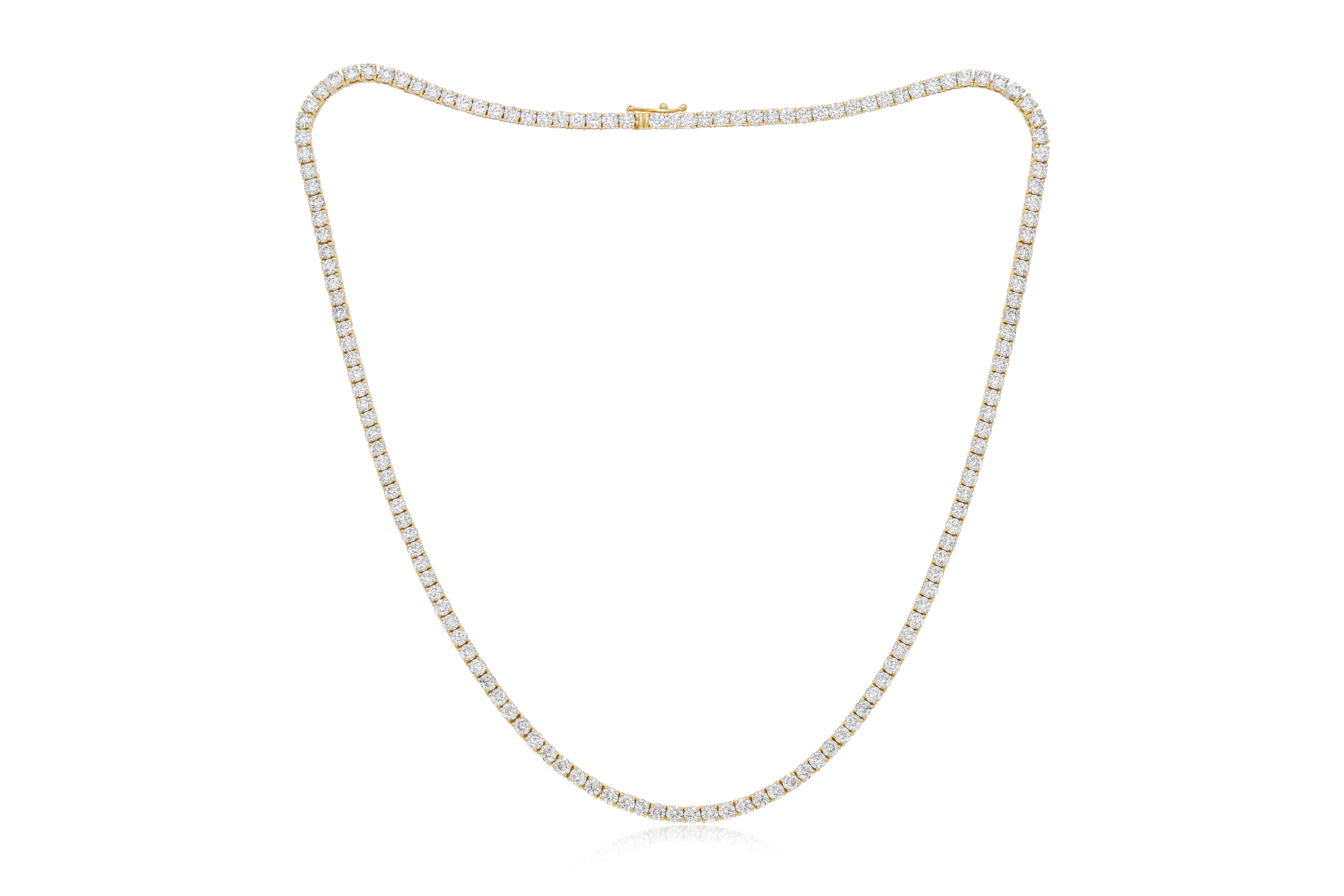 Diana M. maßgefertigte 23,30 Karat 18k Gelbgold Tennis-Halskette mit runden Diamanten in 4 Zacken (Moderne) im Angebot