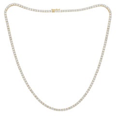 Diana M. maßgefertigte 23,30 Karat 18k Gelbgold Tennis-Halskette mit runden Diamanten in 4 Zacken 