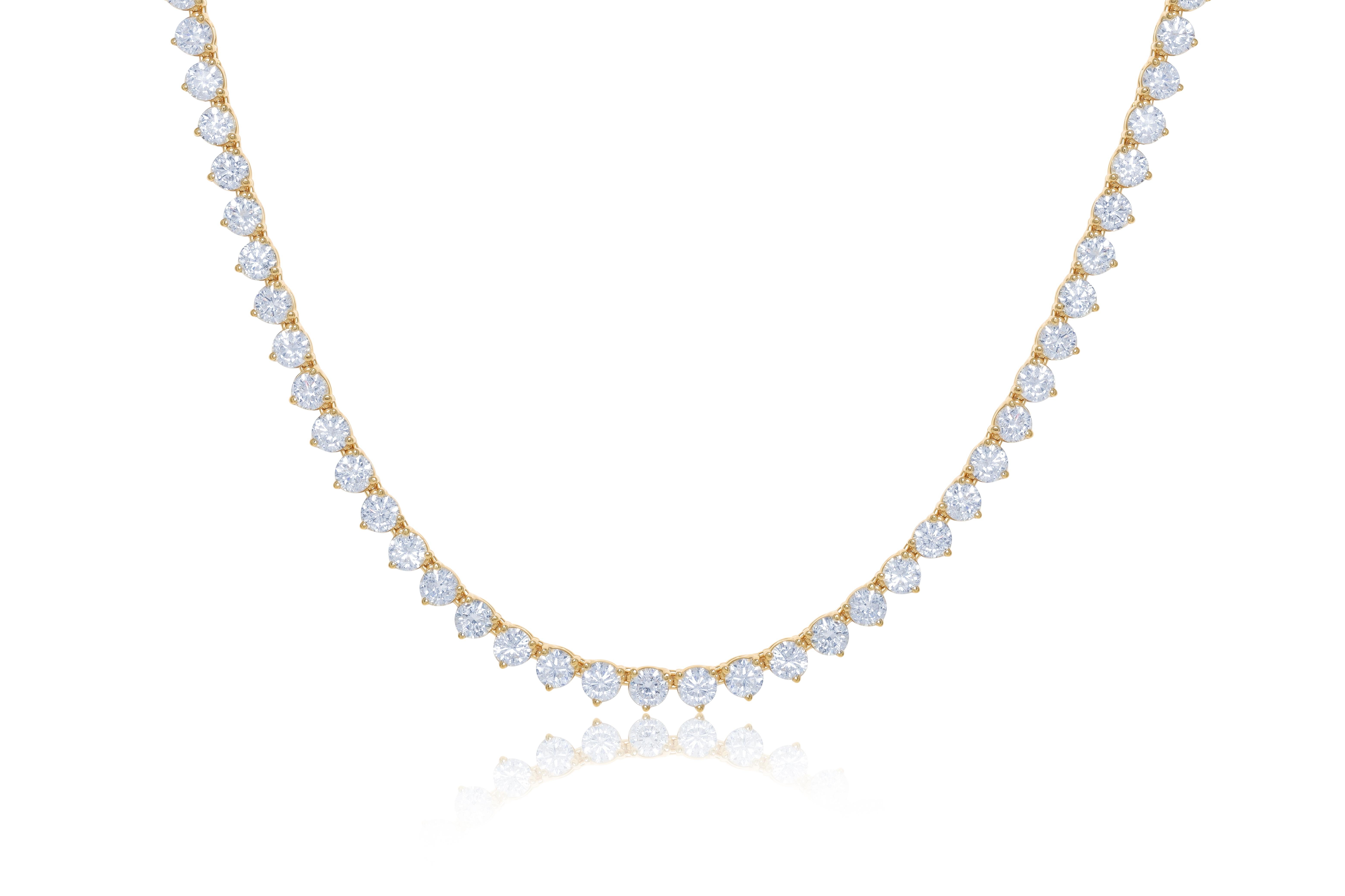 Moderne Diana M. Collier tennis à 3 griffes en or jaune 18 carats, diamants de 17 pouces  en vente