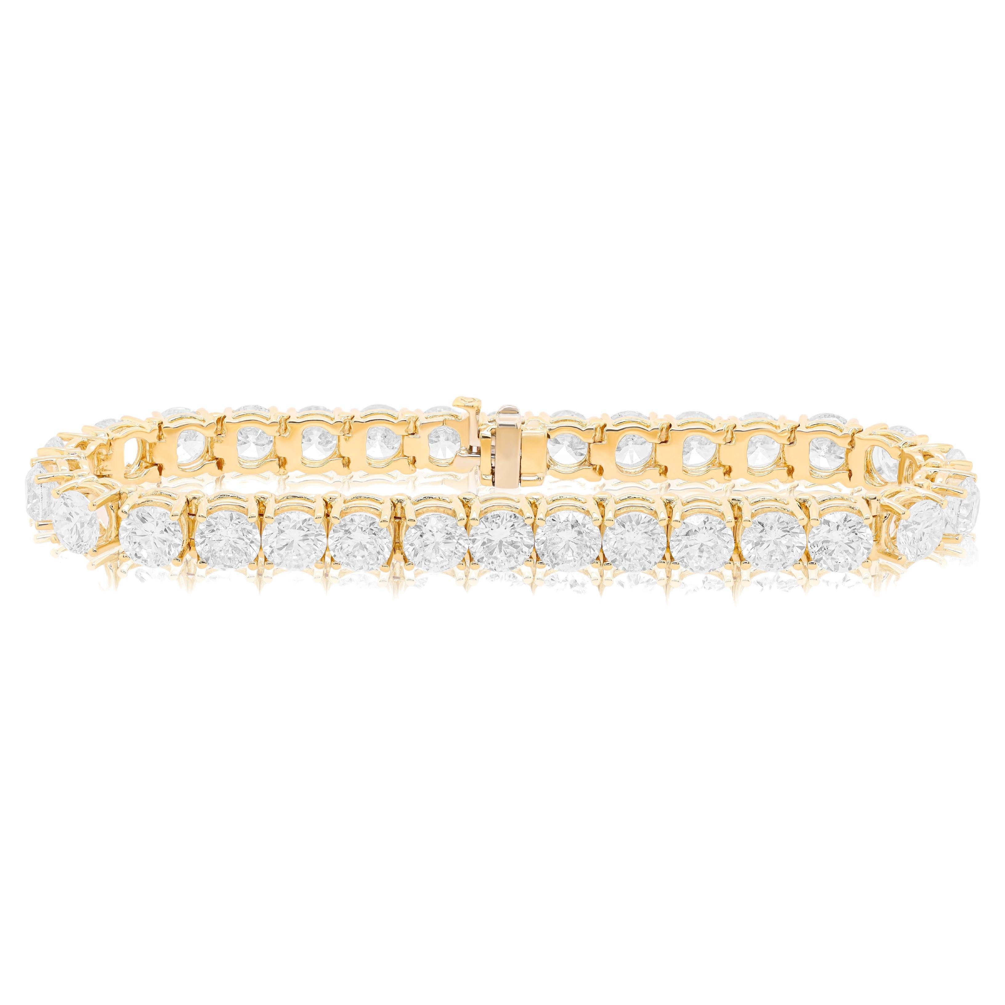 Diana M. custom 21.35 cts round diamond tennis bracelet set in 18kt yellow gold For Sale