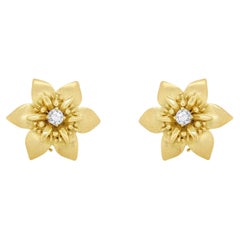 Diana M. Boucles d'oreilles fleurs en or jaune 18 carats et diamants de 0,70 carat tw 
