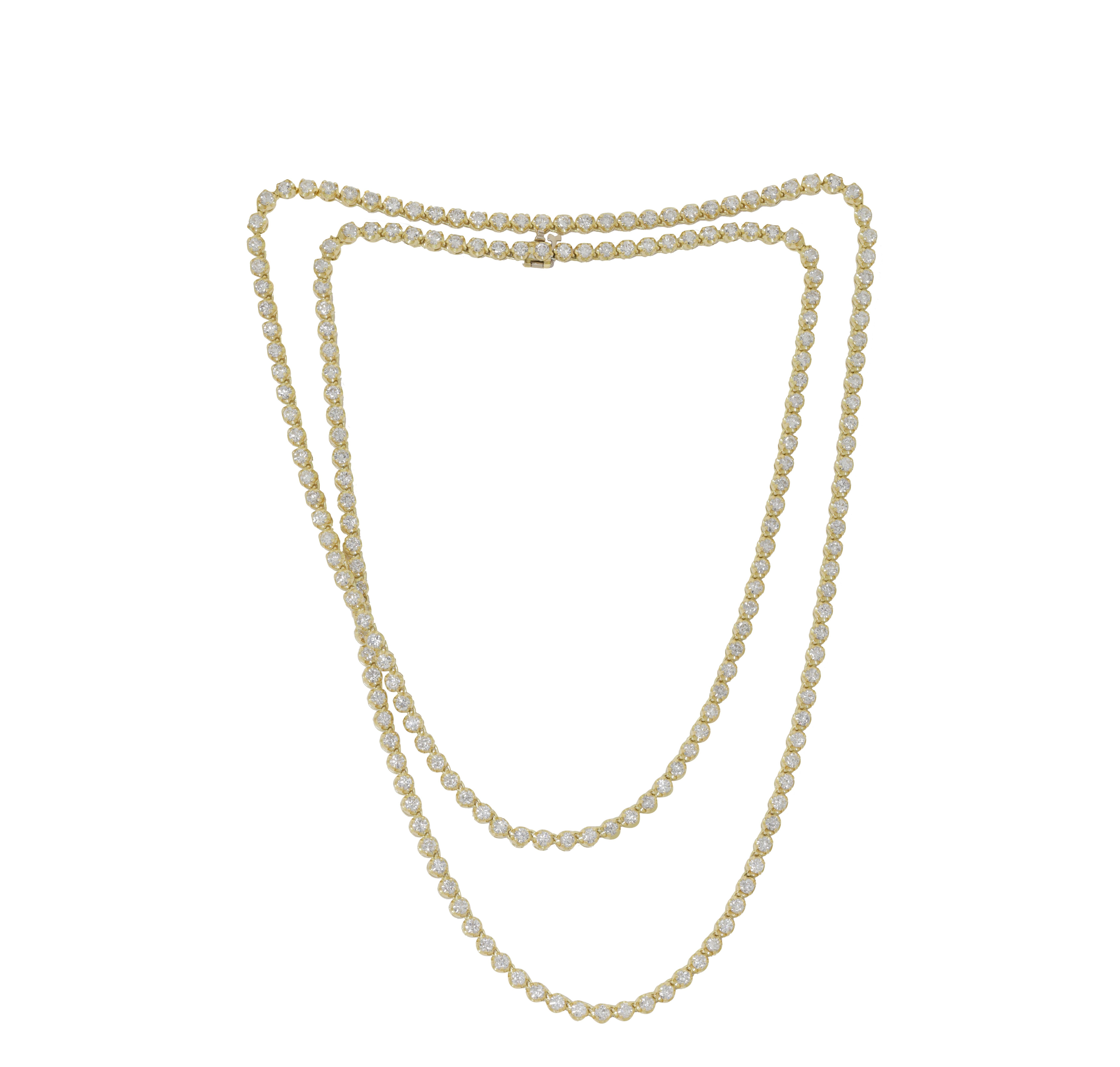 Modern Diana M. 20.37cts 4 prong Diamond Riviera 18k Yellow Gold Necklace  For Sale