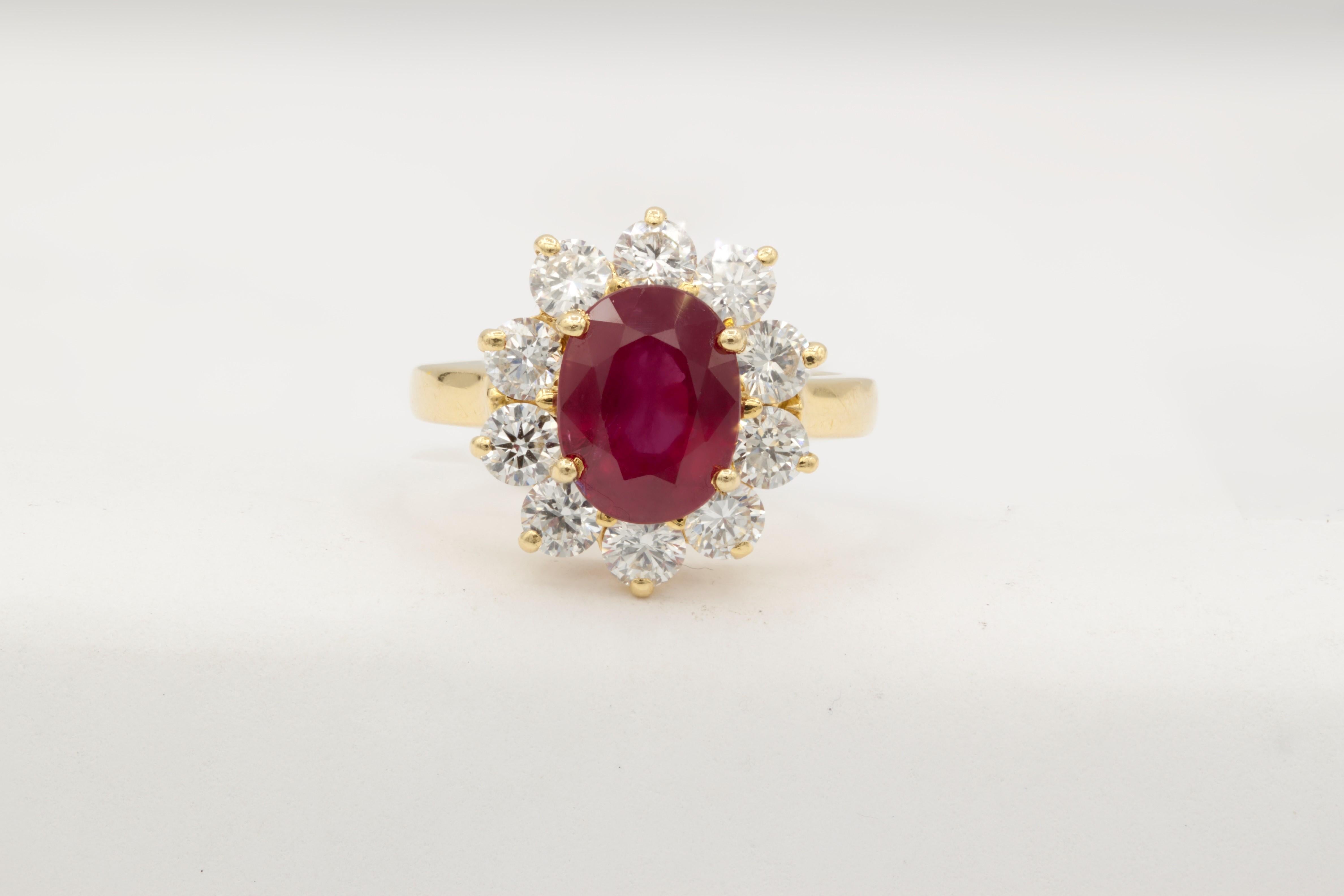 18 kt yellow gold Princess Diana ring with a flower shaped design featuring a center 3.50 ct ruby surrounded by 1.50 cts tw of round diamonds.
Diana M. is a leading supplier of top-quality fine jewelry for over 35 years.
Diana M is one-stop shop for