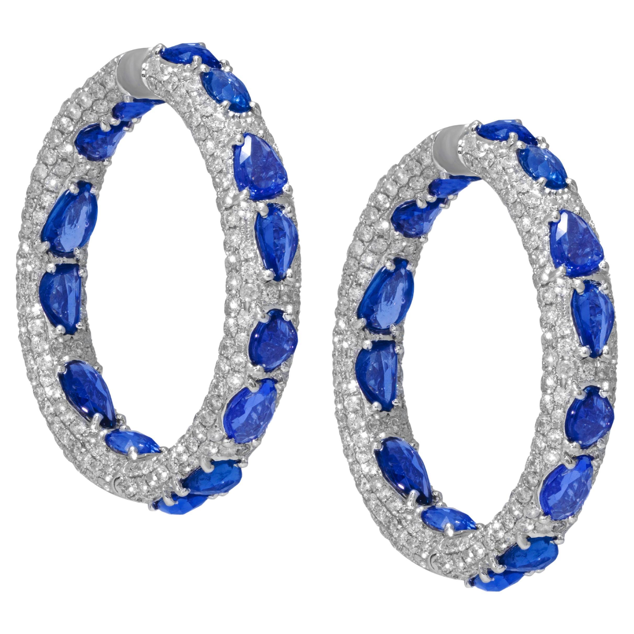 Diana M. 18.00 Carat Rose Cut Sapphire and Diamond Hoop Earrings For Sale