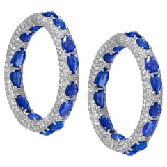 Diana M. 18.00 Carat Rose Cut Sapphire and Diamond Hoop Earrings