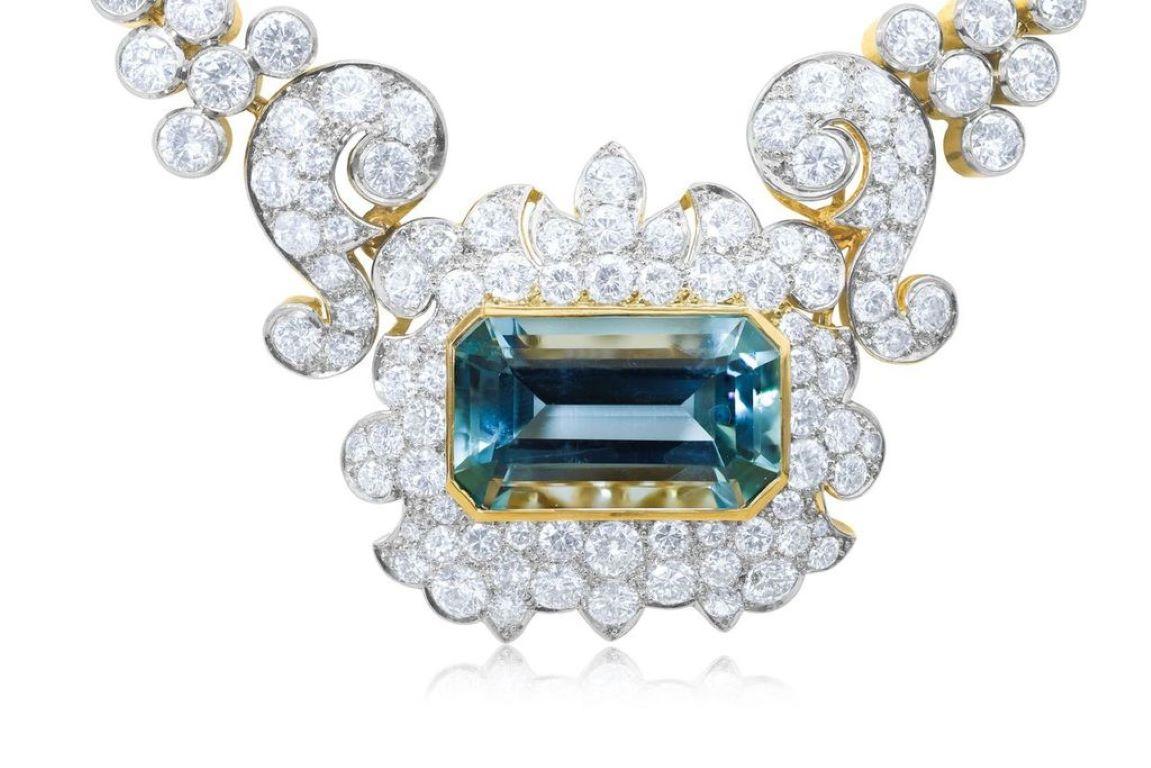Taglio smeraldo Diana M 18.00 Ct Acquamarina Collana Art Deco in vendita