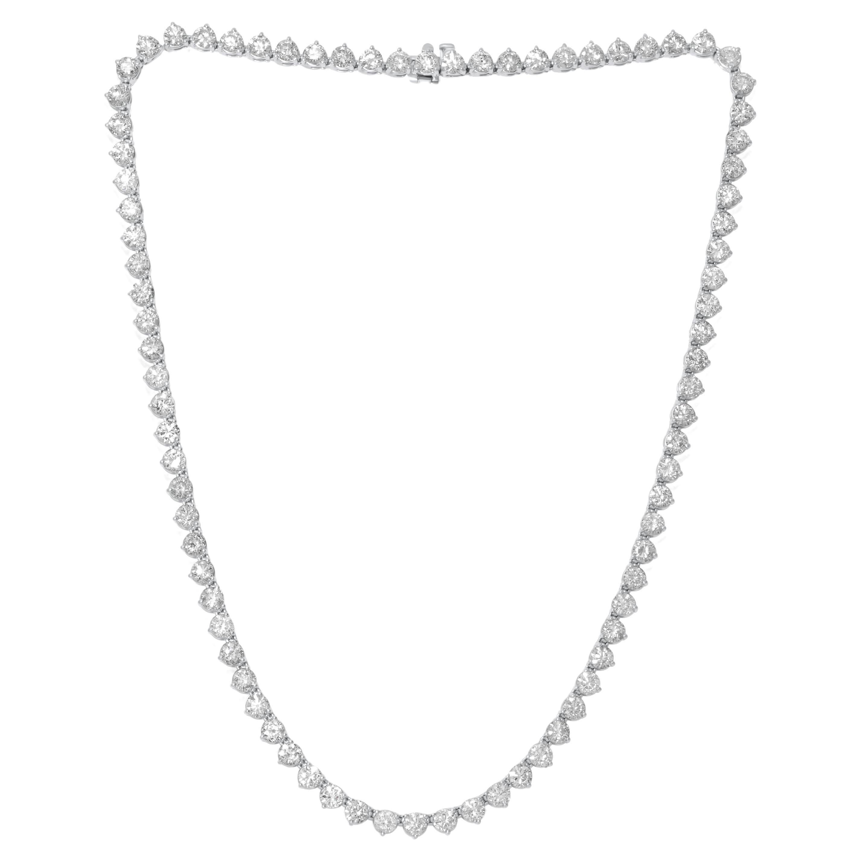 Diana M.  Custom 18.30cts 3-Prong Diamond Tennis  Necklace 18k White Gold