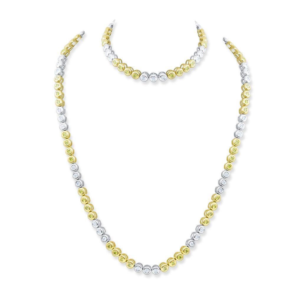 Modern Diana M 18cts Bezel White & Yellow Diamond Long Necklace in 14Kt Yellow Gold For Sale
