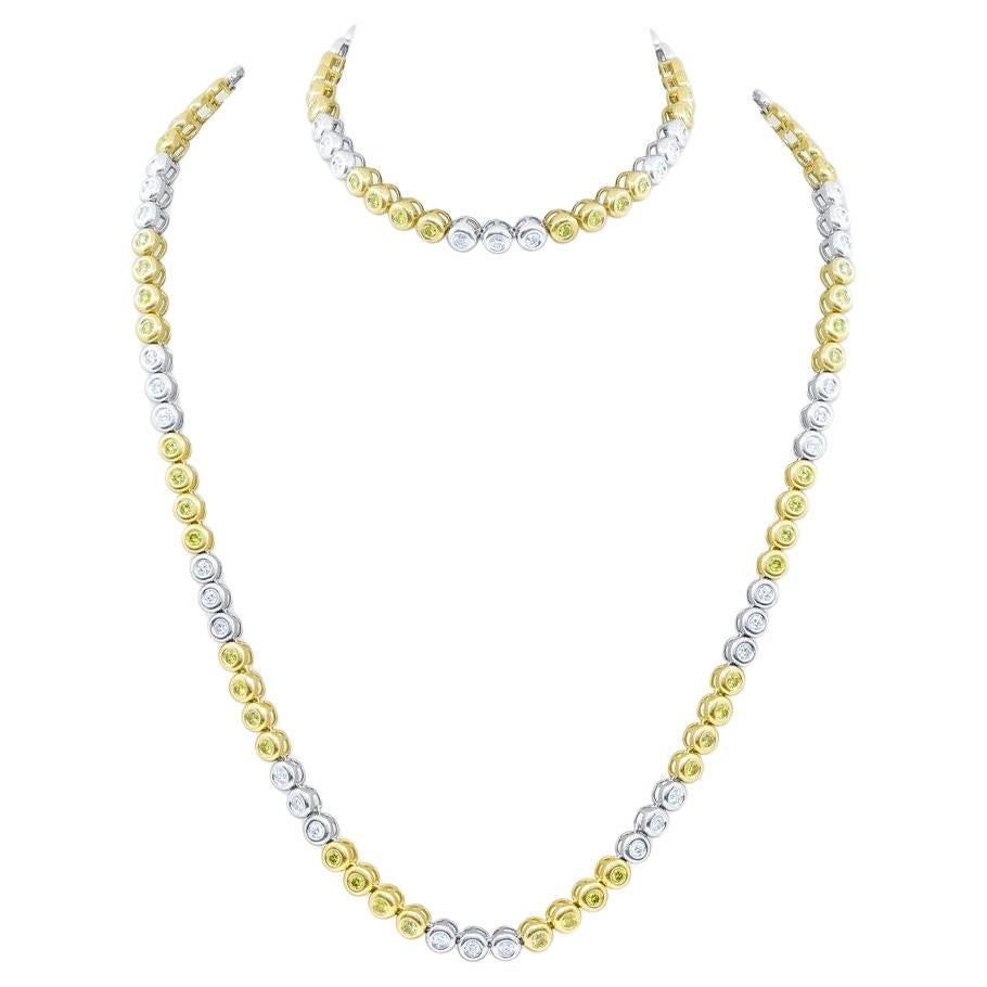 Diana M 18cts Bezel White & Yellow Diamond Long Necklace in 14Kt Yellow Gold For Sale