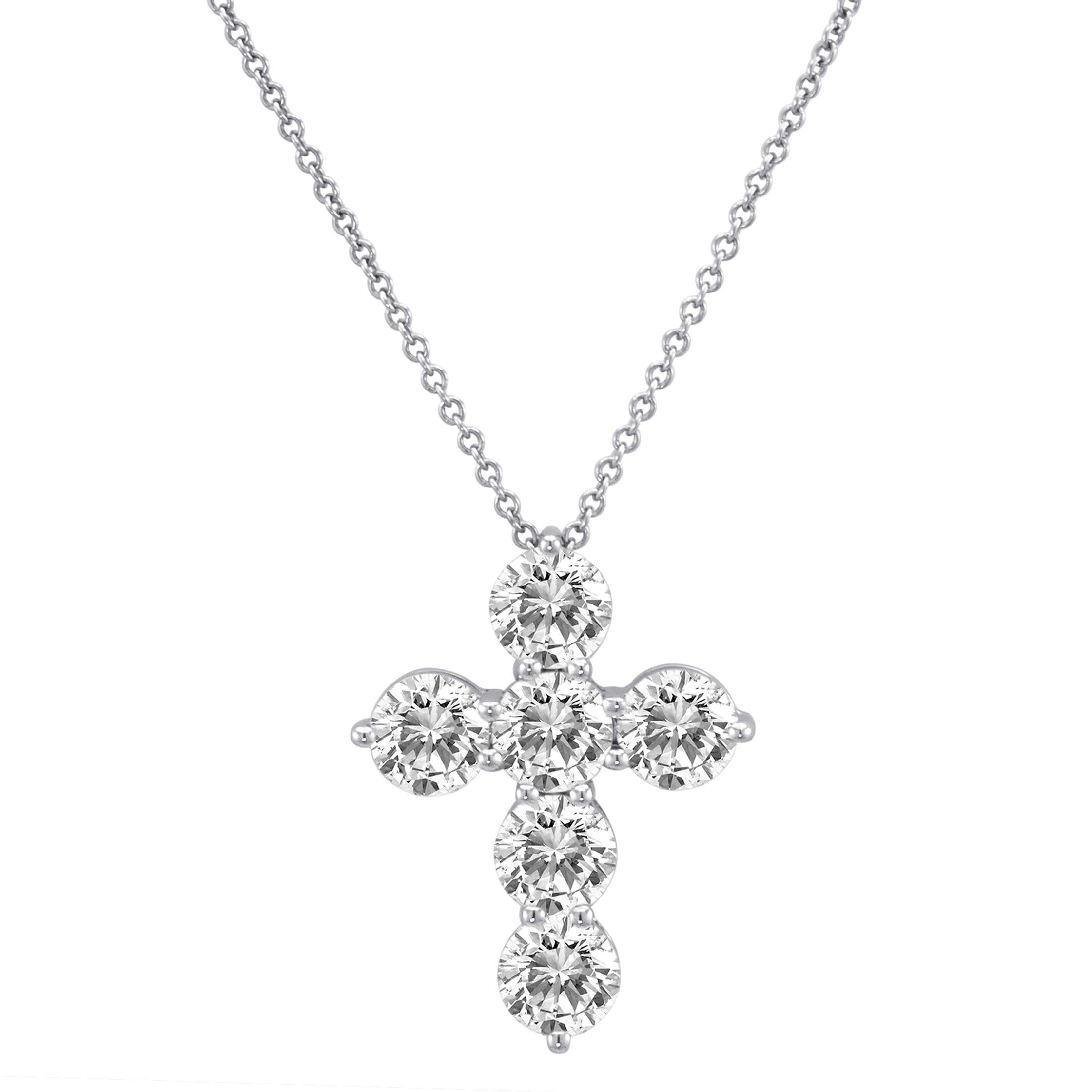 Brilliant Cut Diana M. 18K 1.50 ct. tw. Diamond Cross Pendant Necklace For Sale