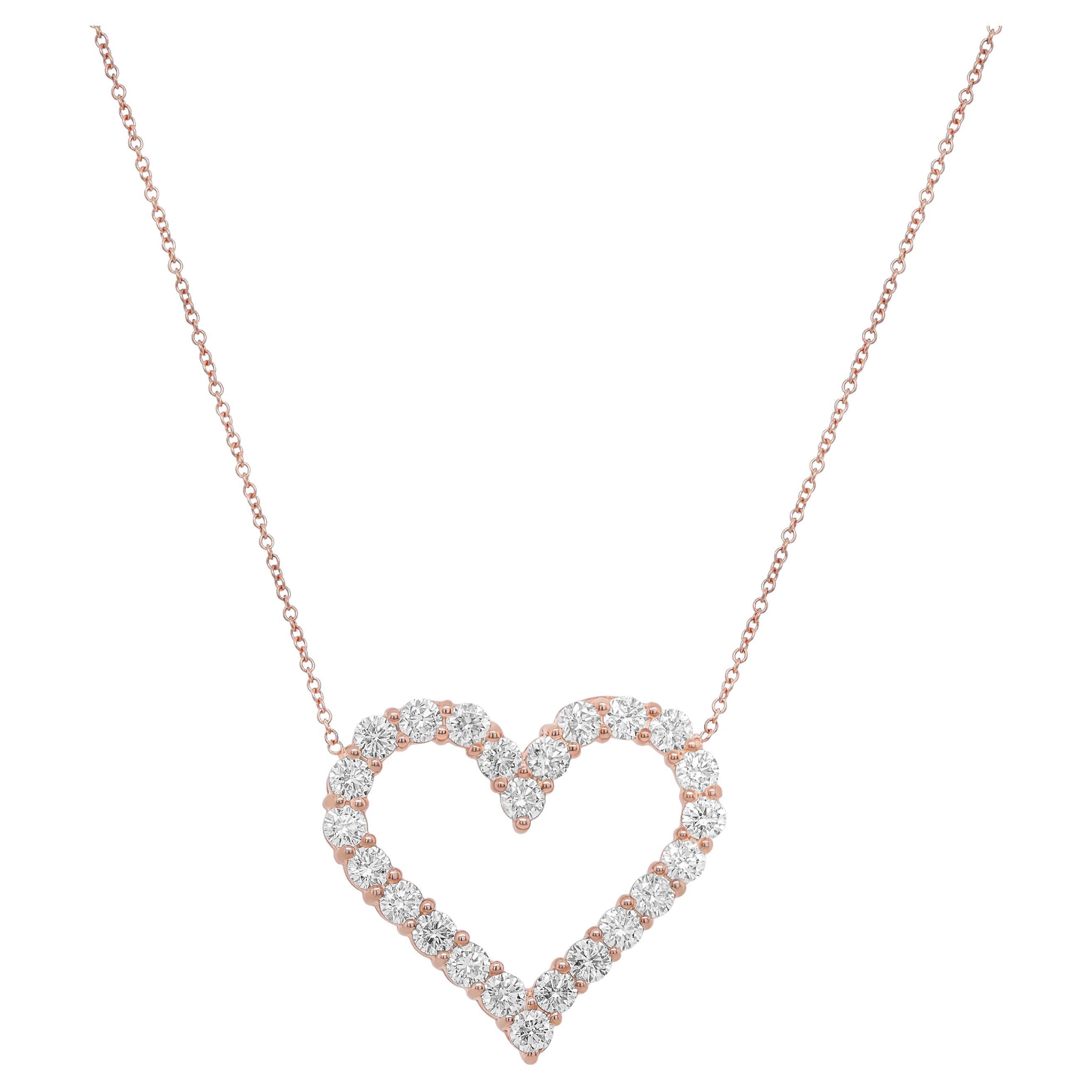 Diana M 18K Rose Gold Open Heart 2.40 Cts Tw Diamond Pendant, 24 Stones