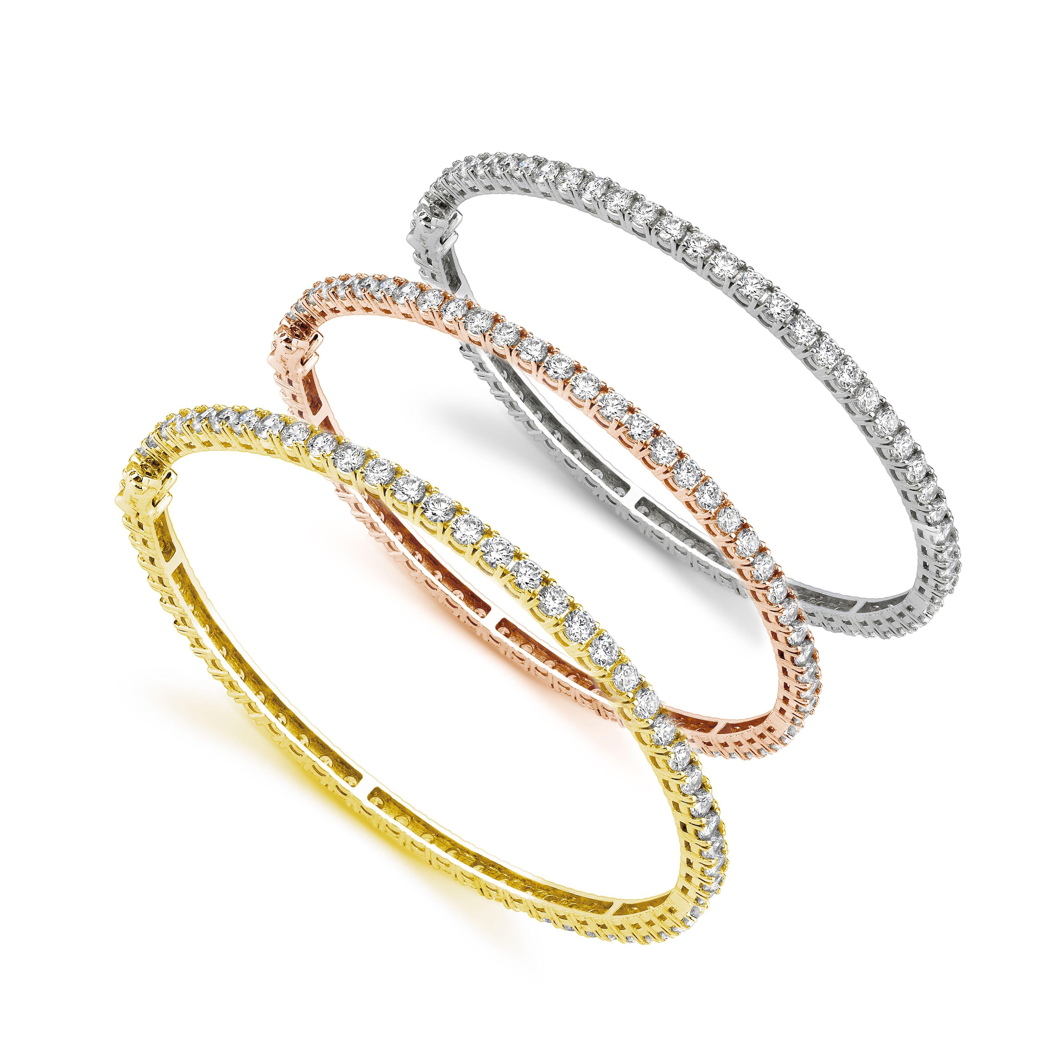 Taille brillant Bracelet Diana M en or tricolore 18K 10.60Ct Brilliant Cut Diamond Bangle en vente