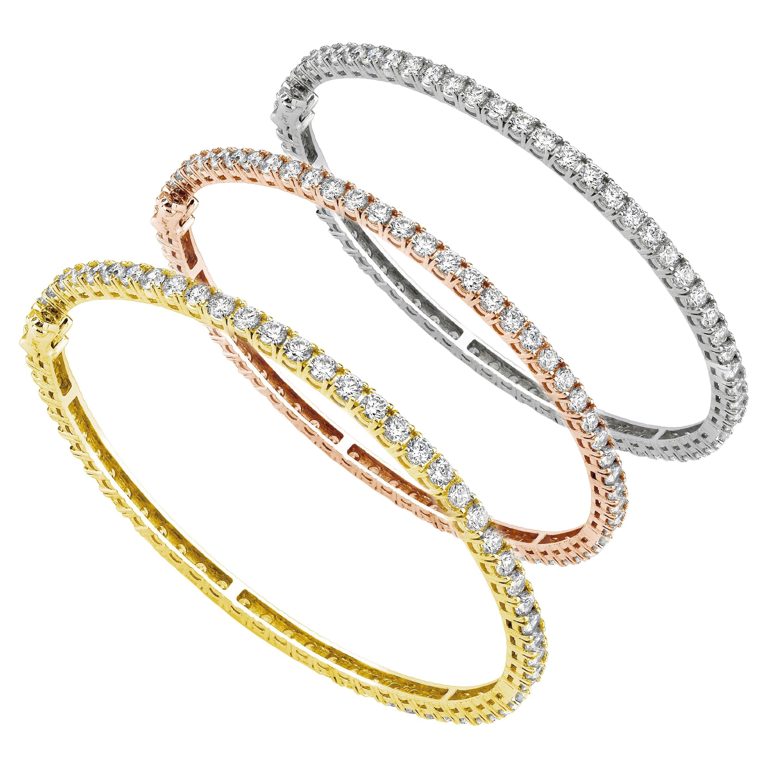 Diana M 18K Tri-color Gold 10.60Ct Brilliant Cut Diamond Bangle