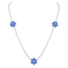 Diana M 18K White Gold 13.78 Ct Sapphire & 22.51 Ct Diamond Long Tennis Necklace
